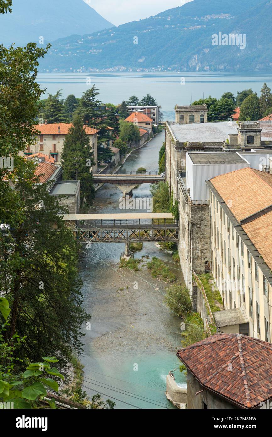 Pioverna river flowing through Bellano into Lake Como Stock Photo