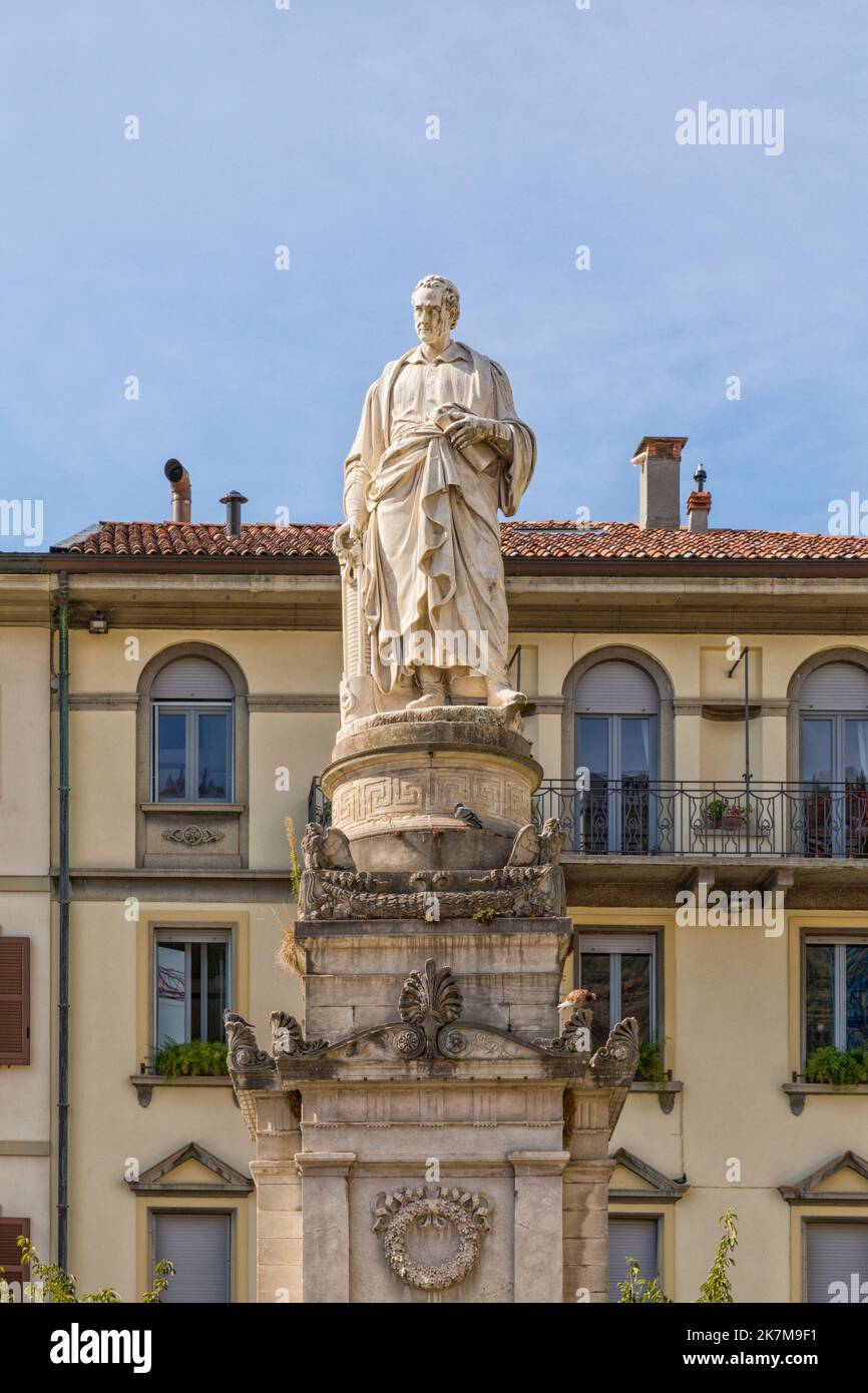 Monument for scientist Alessandro Volta from 1888 on the square named after him at Como, Lombardy, Italy Stock Photo