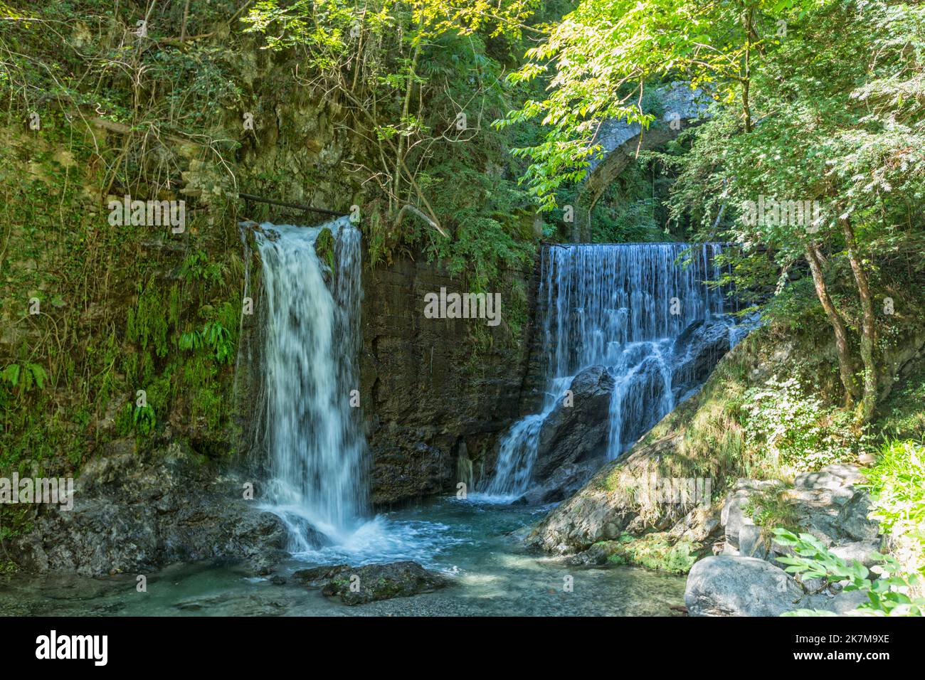 Cascata di Tobi waterfalls at Grandola ed Uniti above Menaggio on Lake Como, Italy Stock Photo