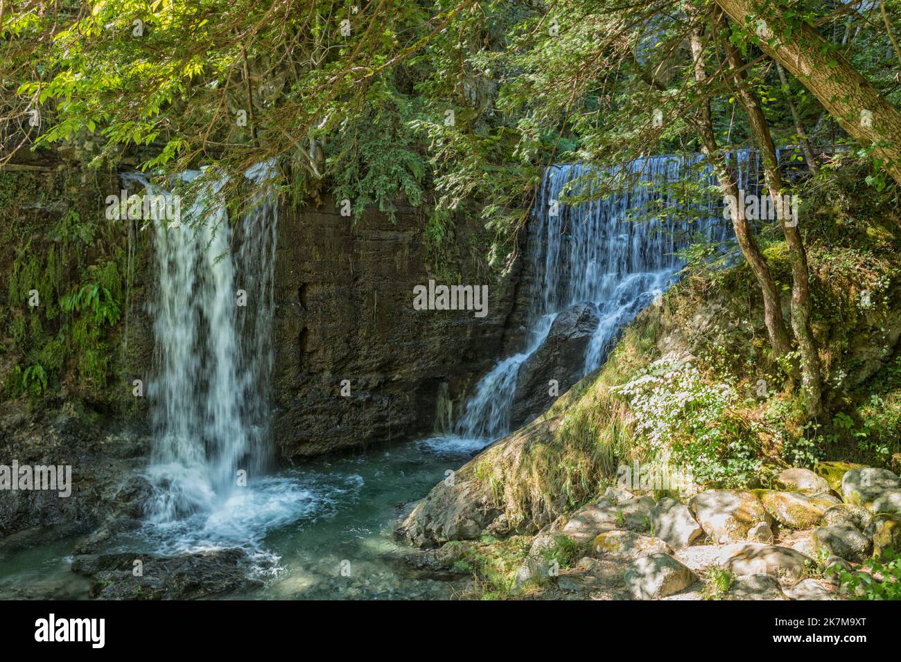 Cascata di Tobi waterfalls at Grandola ed Uniti above Menaggio on Lake Como, Italy Stock Photo