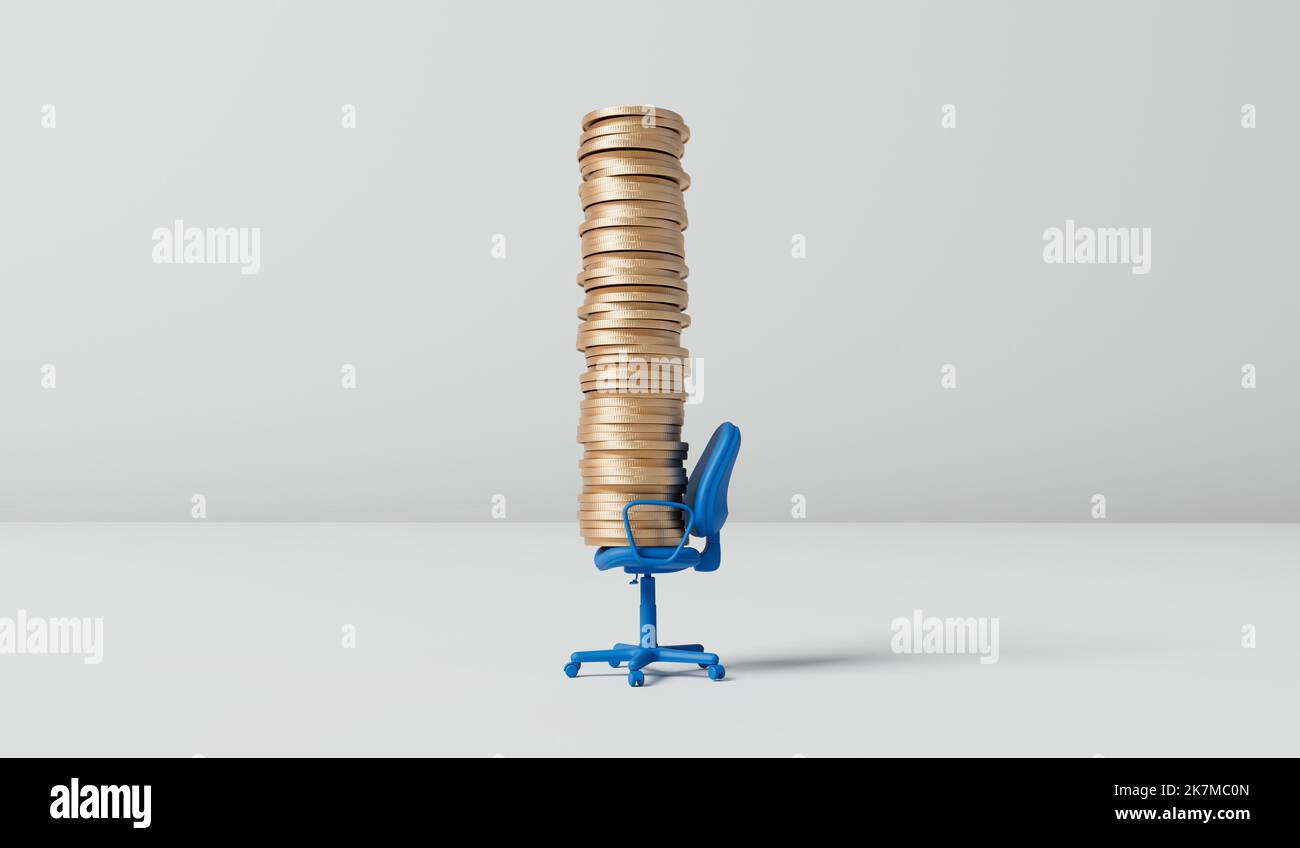 Office chair with a stack of coins. Career promotion wages and salary ...