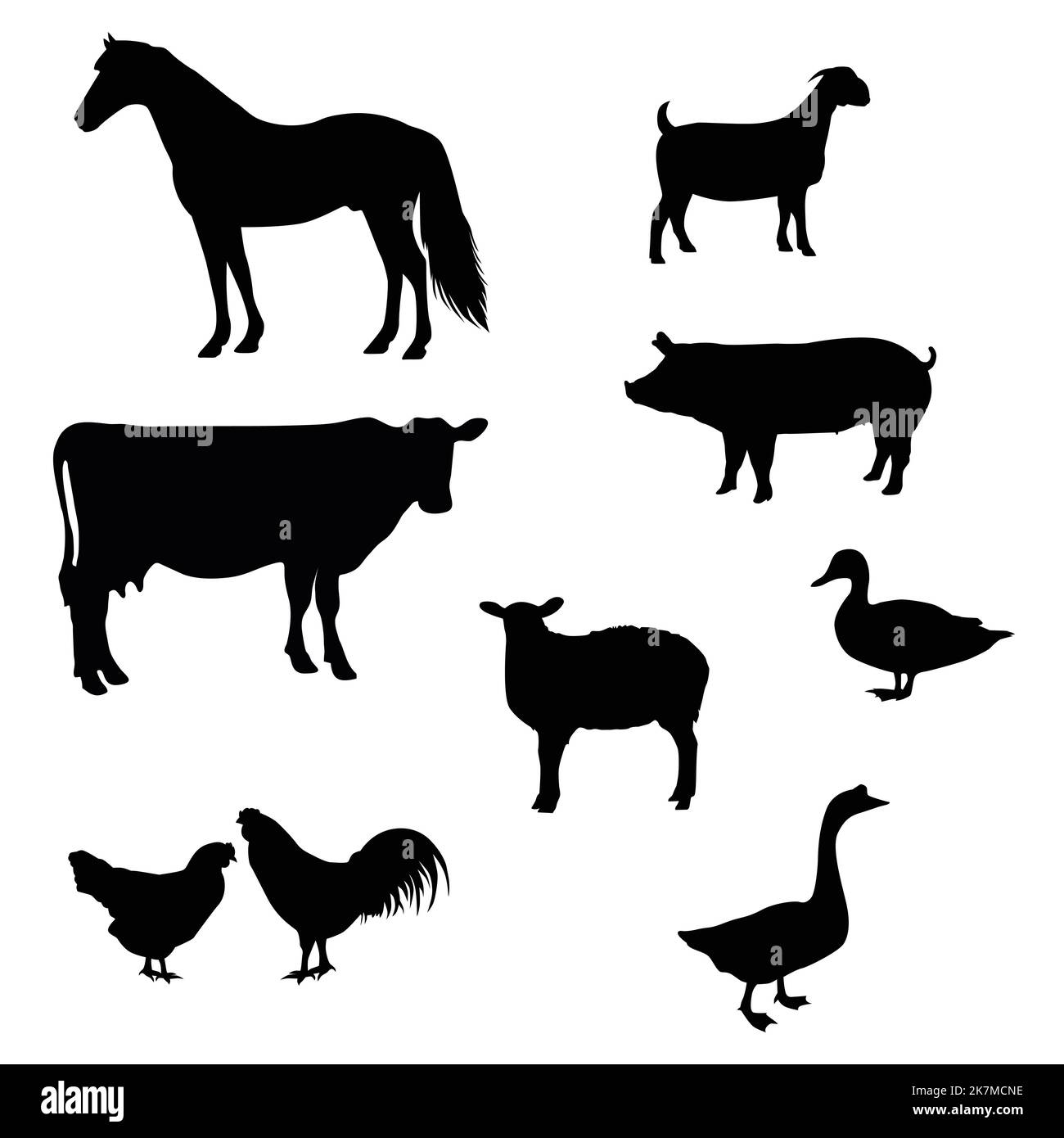 Collection of Farm animals or livestock black silhouette Stock Vector ...