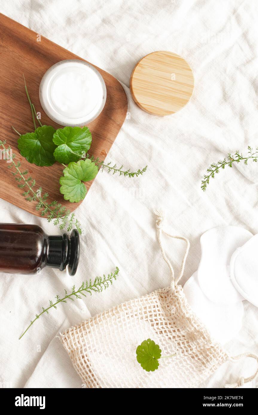 Sustainability concept cosmetic background brown glass veil with ...