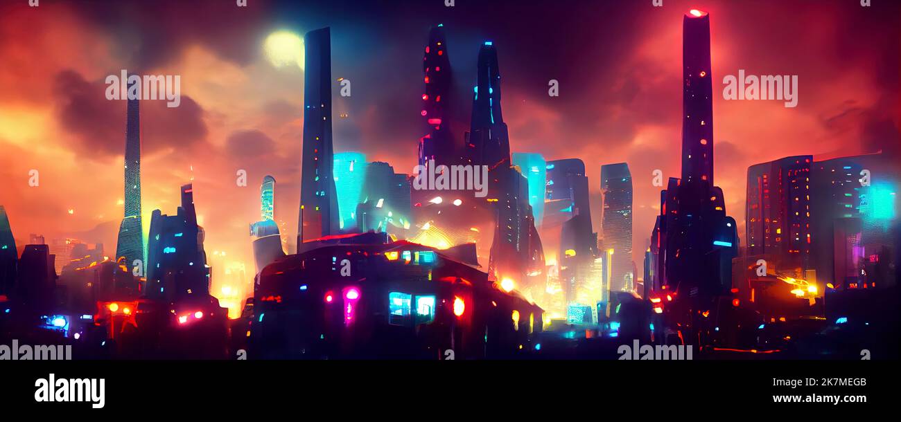 Make a futuristic cyberpunk city art sci fi background art by