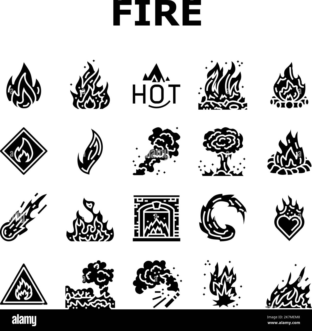 flame hot fire burn bonfire heat icons set vector Stock Vector Image ...