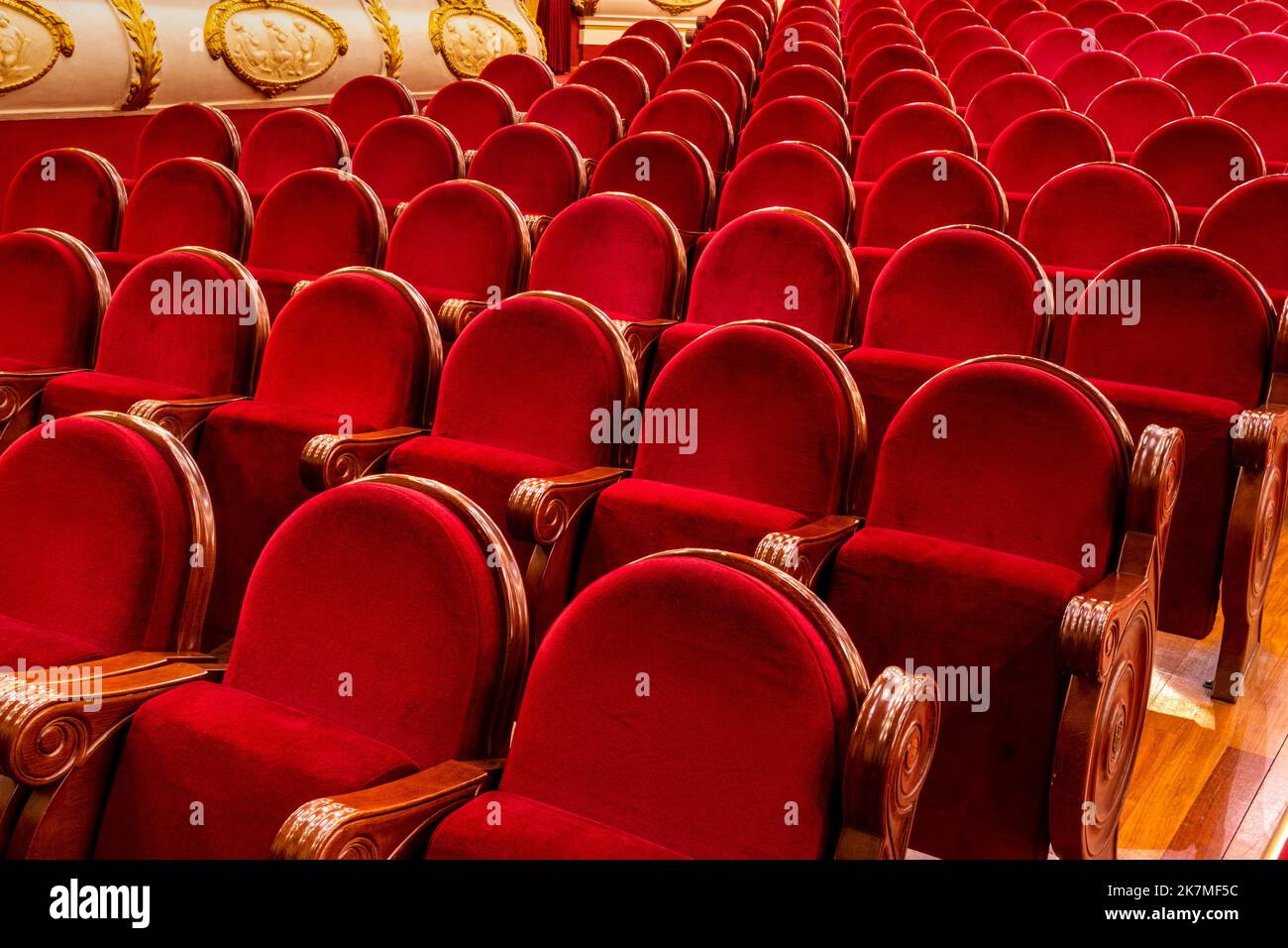 Red velvet seats in a theater in Villena, Spain Stock Photo Alamy