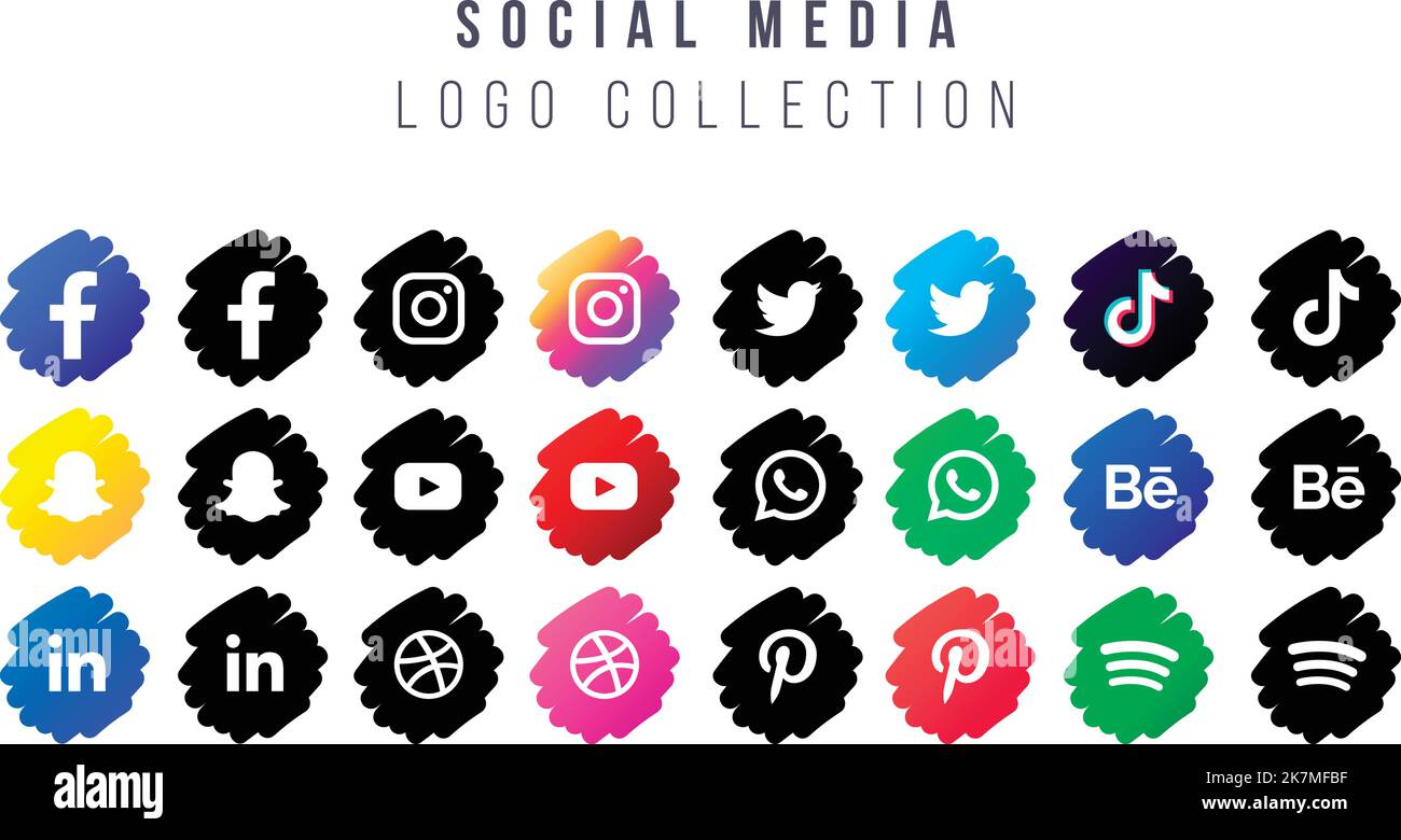 Famous logos or icons for social media platforms. Vector EPS designs. Stock Vector