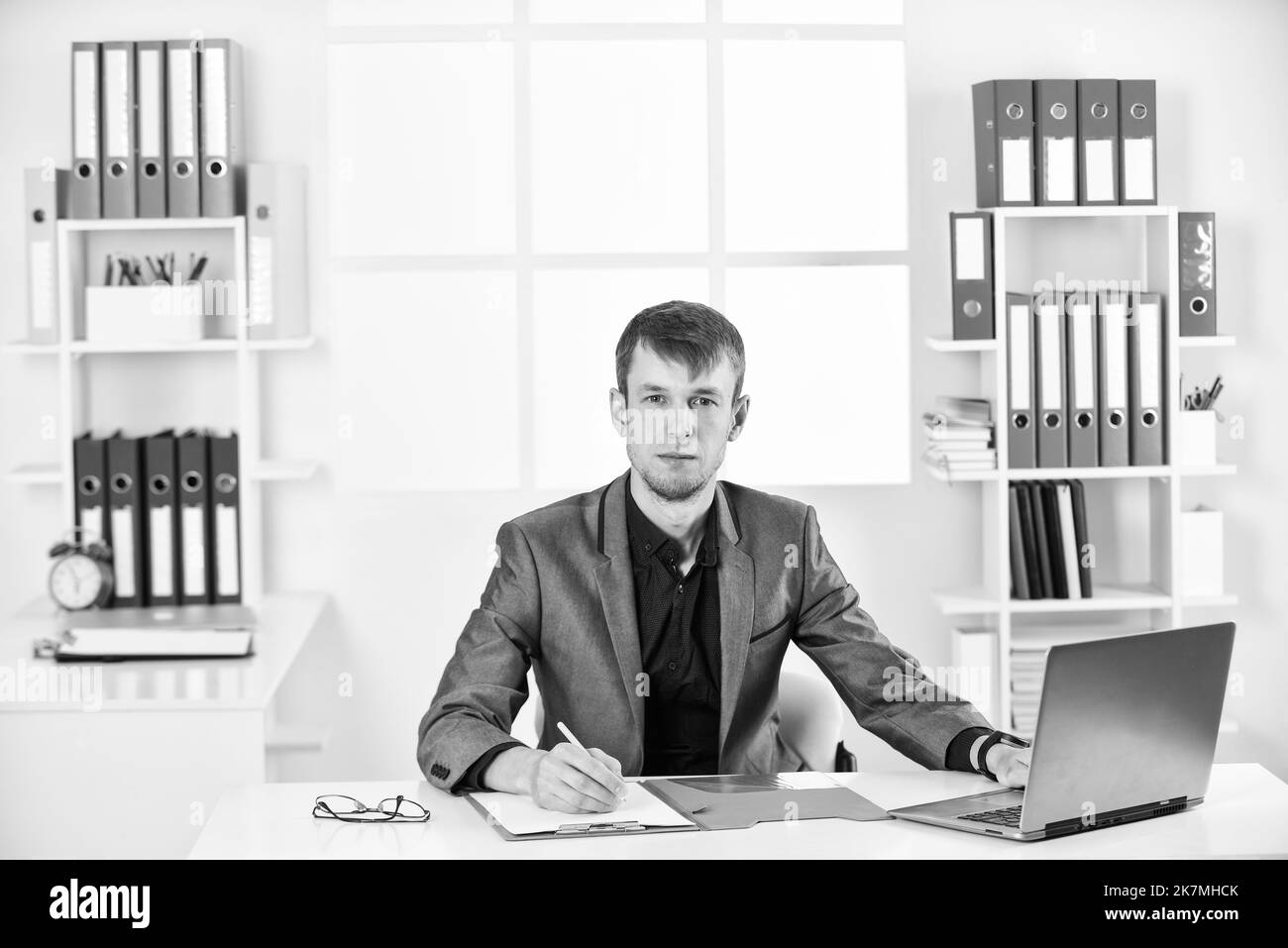Man With Laptop Computer Work In Office Online Business Concept Stock Man with laptop computer work in office online business concept stock