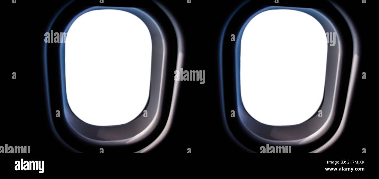 Airplane Window Portholes. Blank Aircraft Windows with Copyspace Inside. Mockup for Your Design Stock Photo