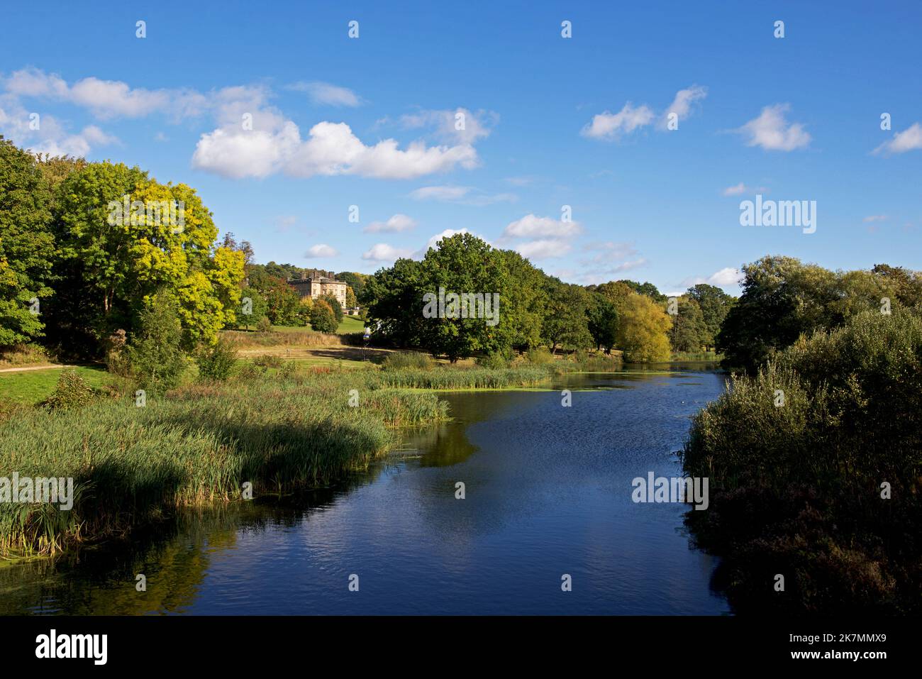The lake and Bretton Hall at Wakefield Sculpture Park, West Bretton, Near Wakefield, West Yorkshire, England UK Stock Photo