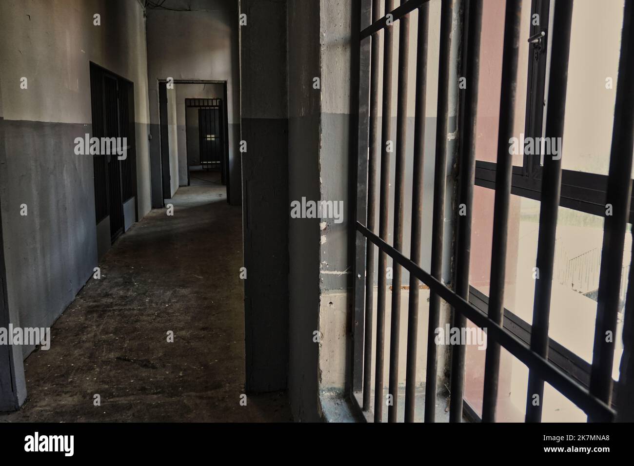 bars and empty prison corridors Stock Photo