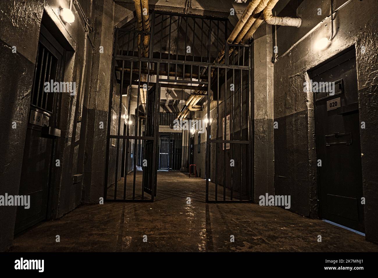 bars and empty prison corridors Stock Photo