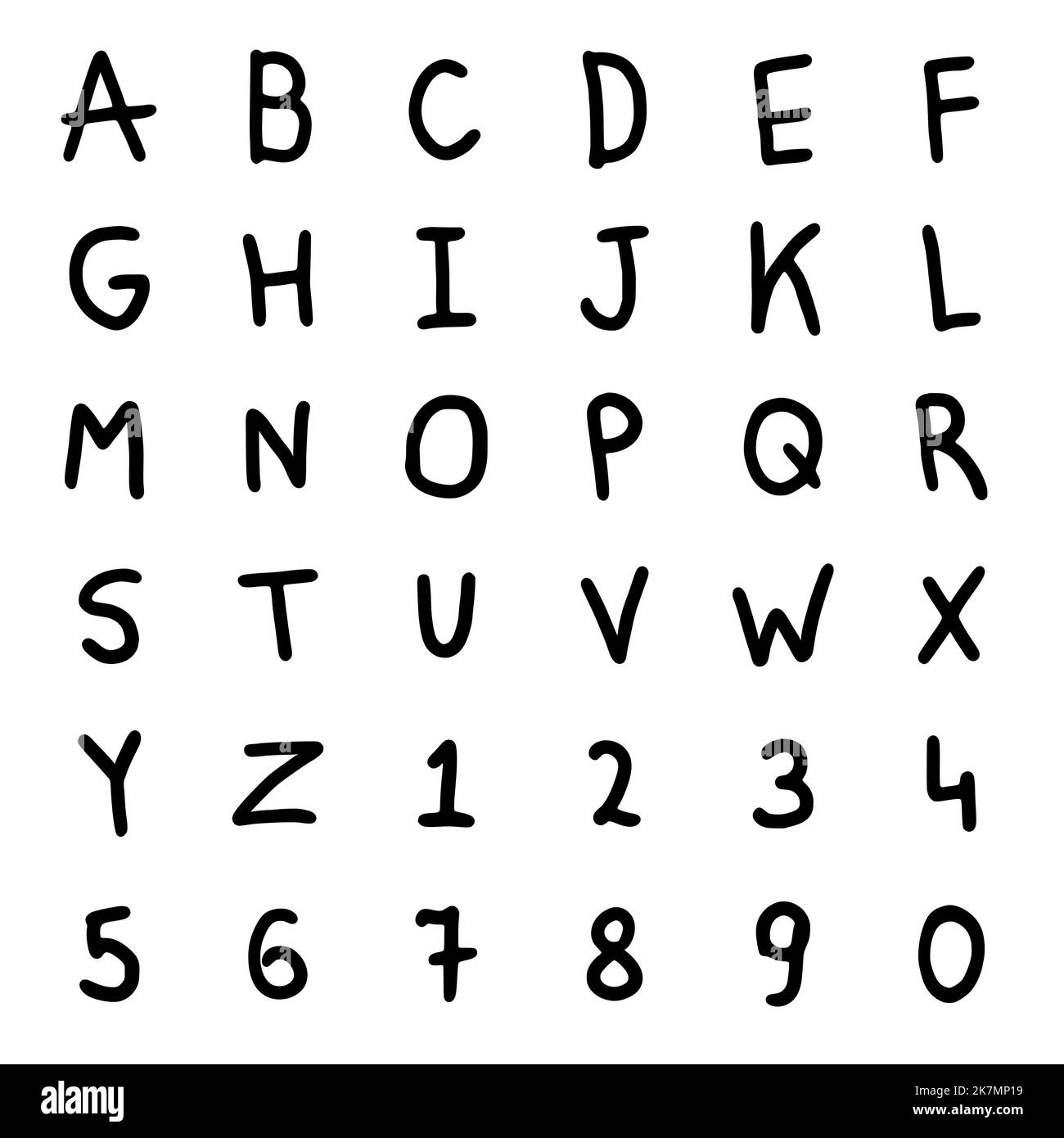 A set of letters and numbers in doodle style. Hand drawn alphabet