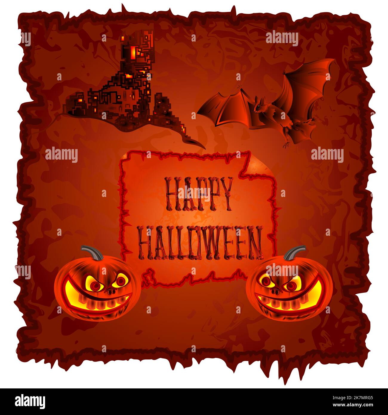 Happy Halloween pumpkin and haunted castle vector Stock Vector