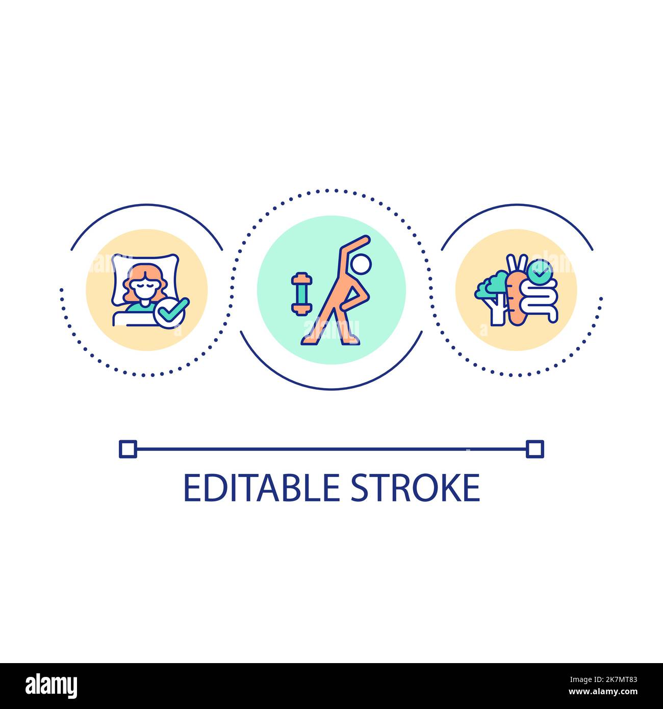 Healthy habits for wellbeing loop concept icon Stock Vector
