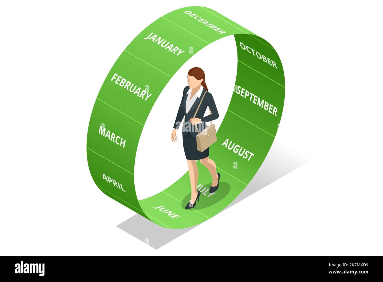 Isometric Planning schedule and calendar concept. Infographic year circle, process chart, cycle 