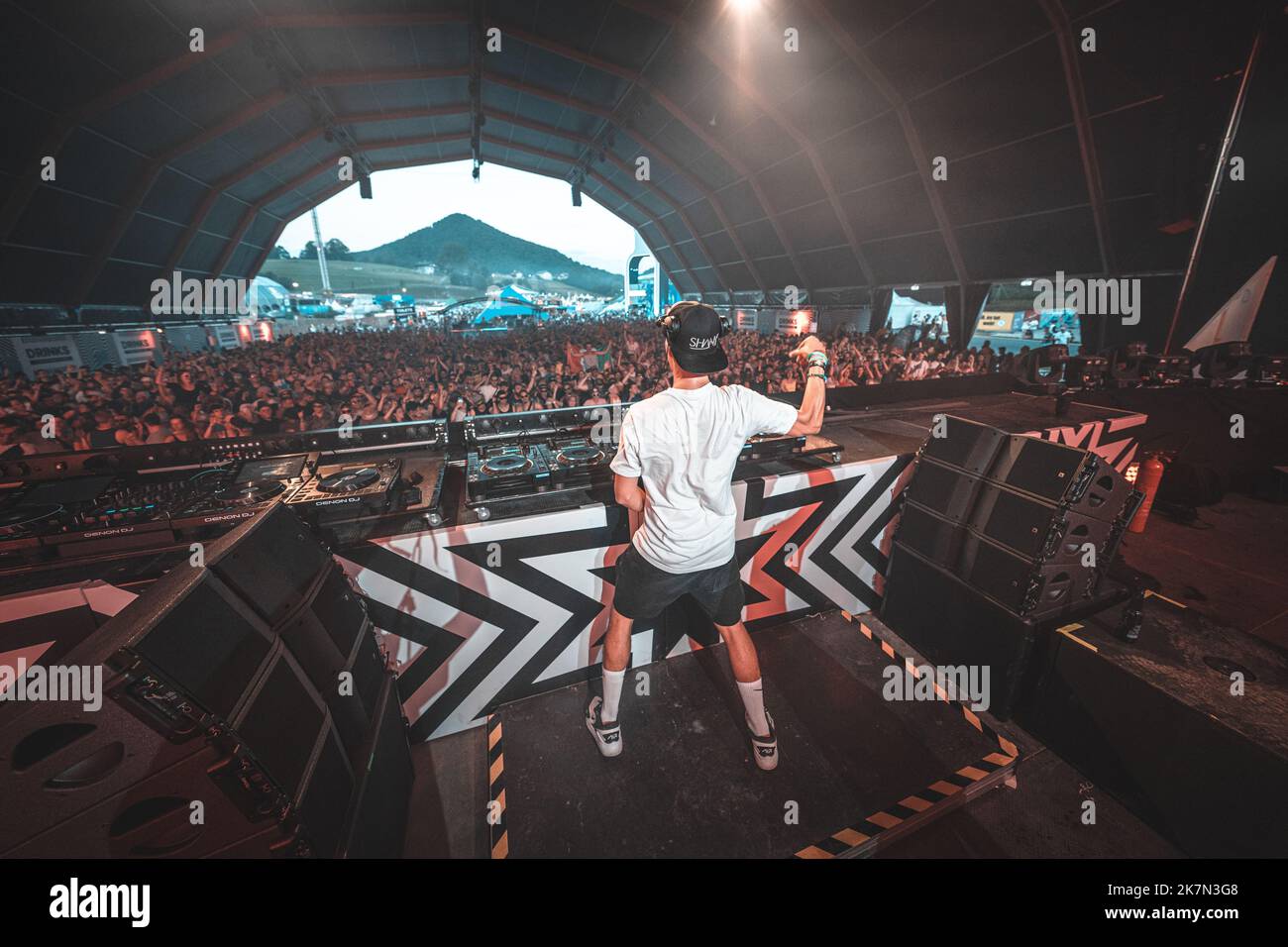 A male DJ standing with his back at "Electric Love Festival" 2022 in