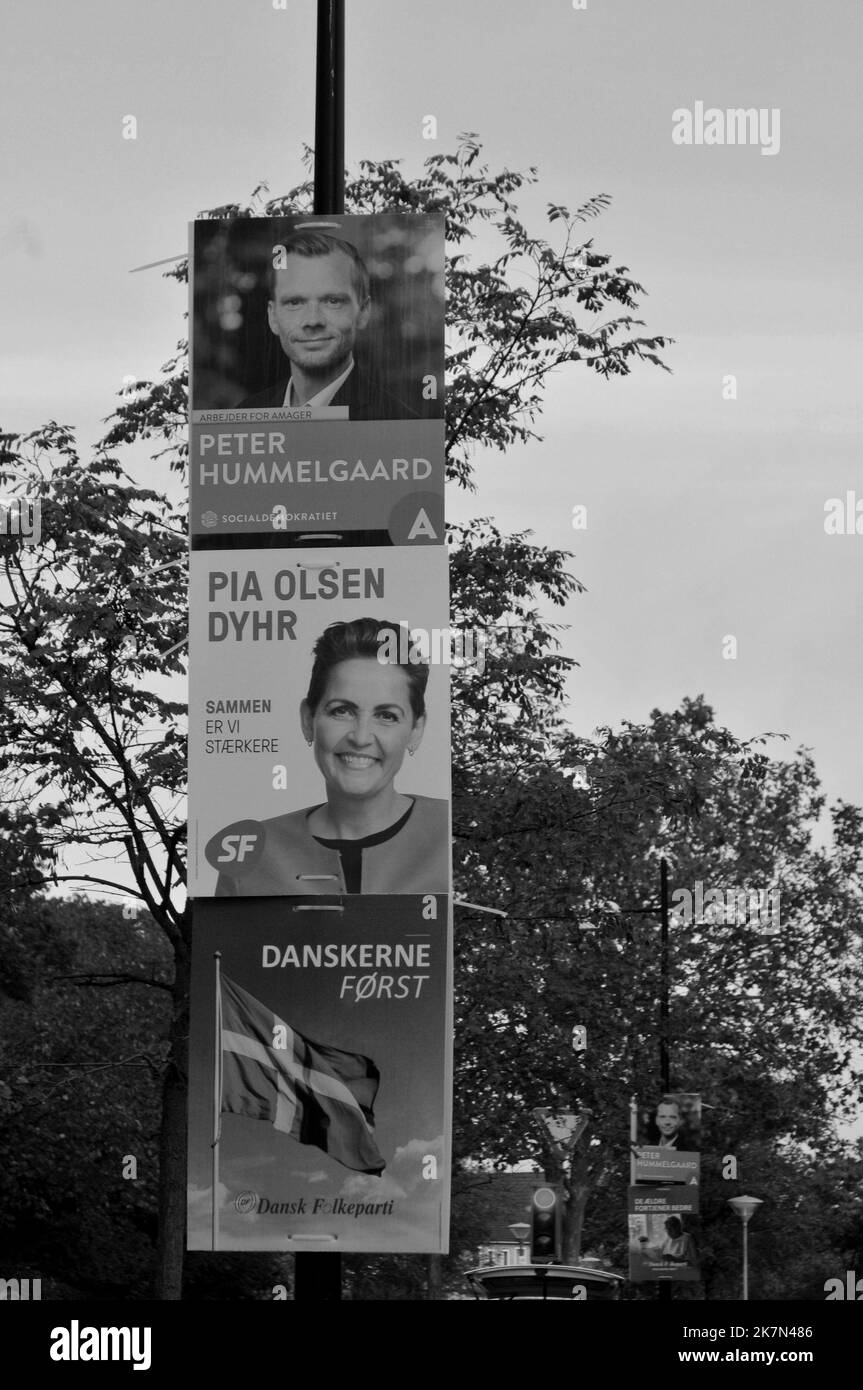 Copenahgen /Denmark/18 October 2022/Various political partis  parliamentary election campaign playcards  in danish capital..  (Photo. Francis Joseph Dean/Dean Pictures.) Stock Photo