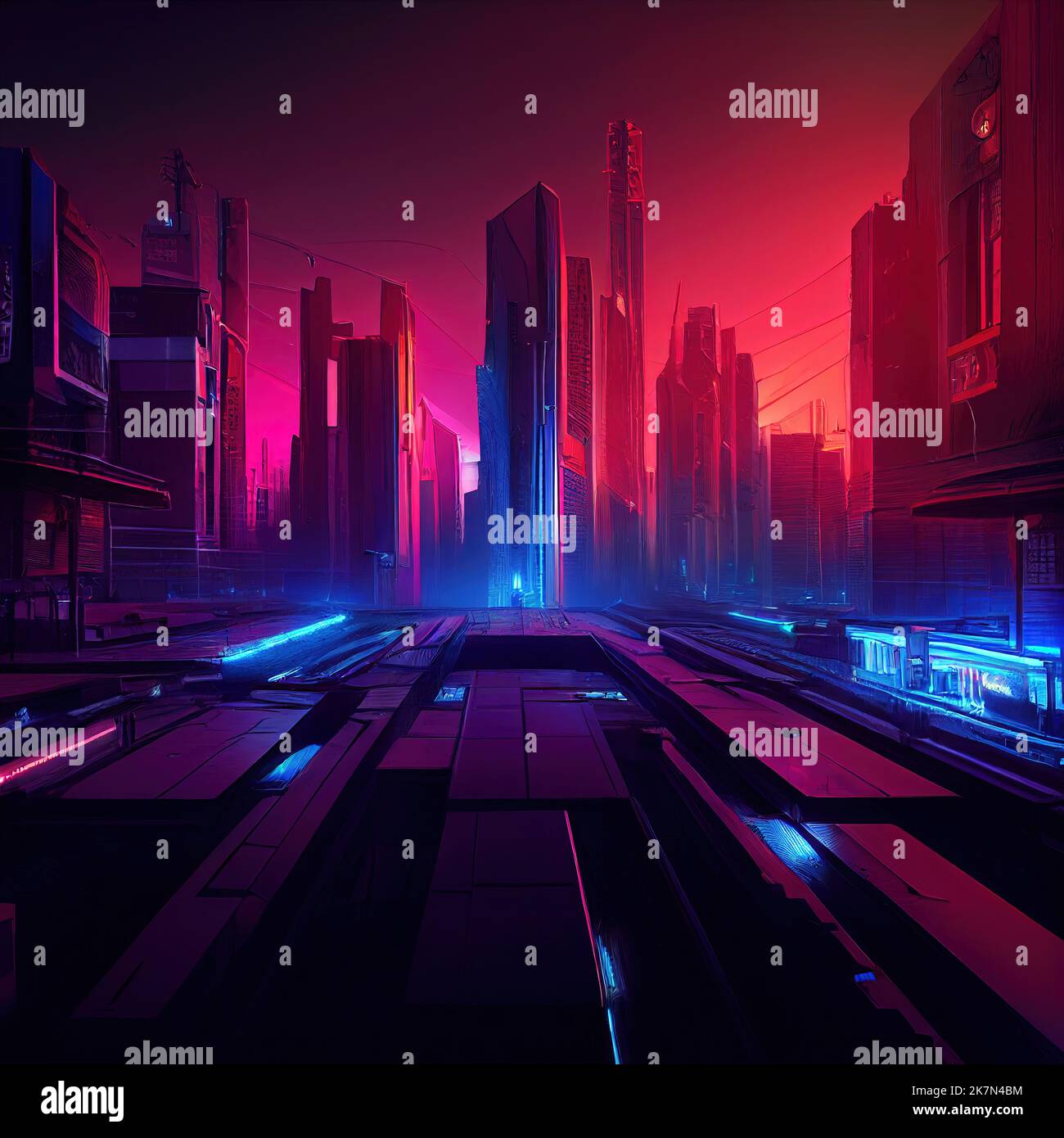 A 3D rendering of the futuristic neon glow city Stock Photo - Alamy