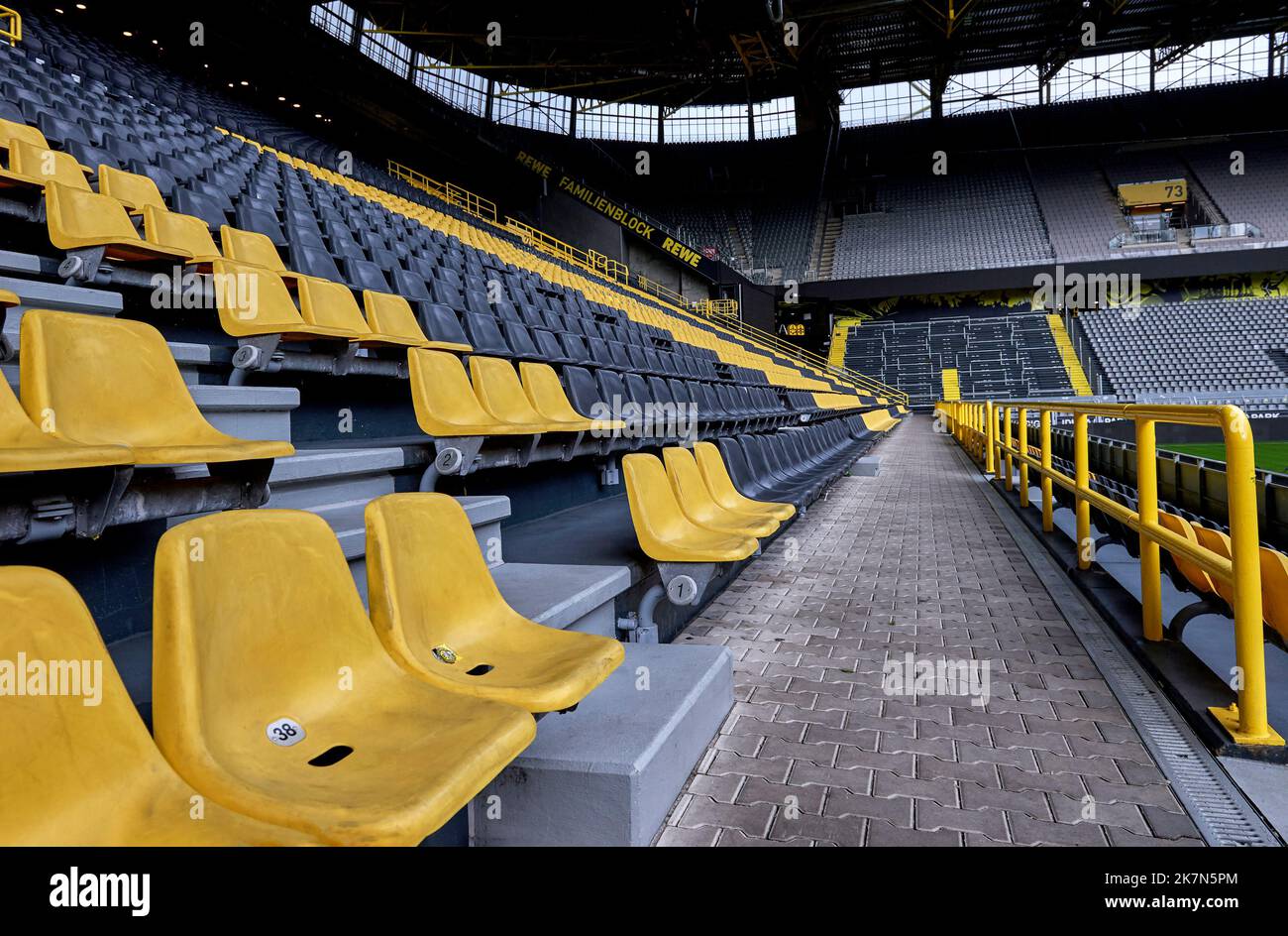 At the tribunes of Signal Iduna Arena - the official playground of FC Borussia Dortmund Stock Photo