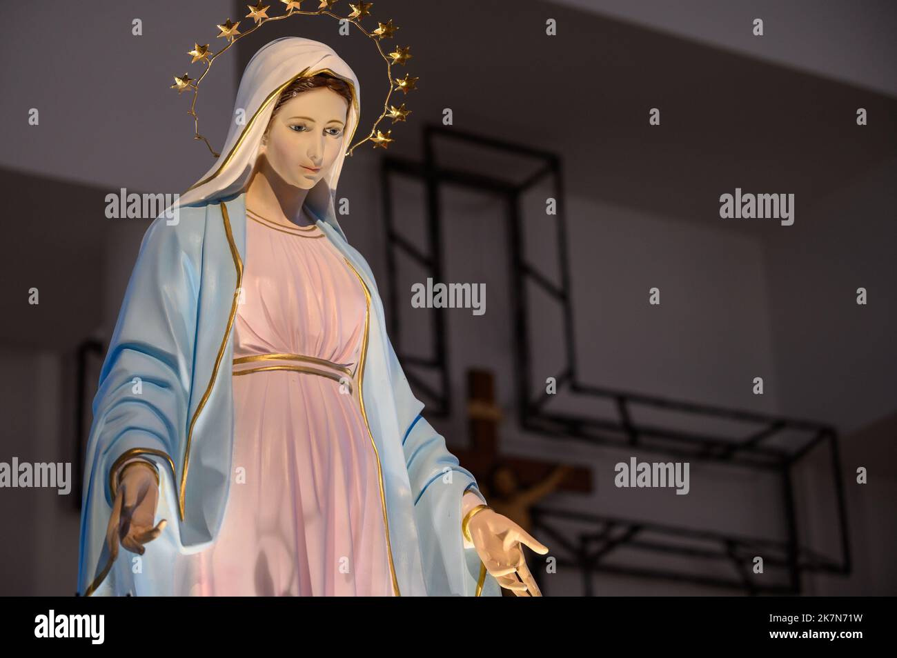 Statue of the Virgin Mary in the Roman Catholic Church of St Elijah in Tihaljina, Bosnia and Herzegovina. Stock Photo