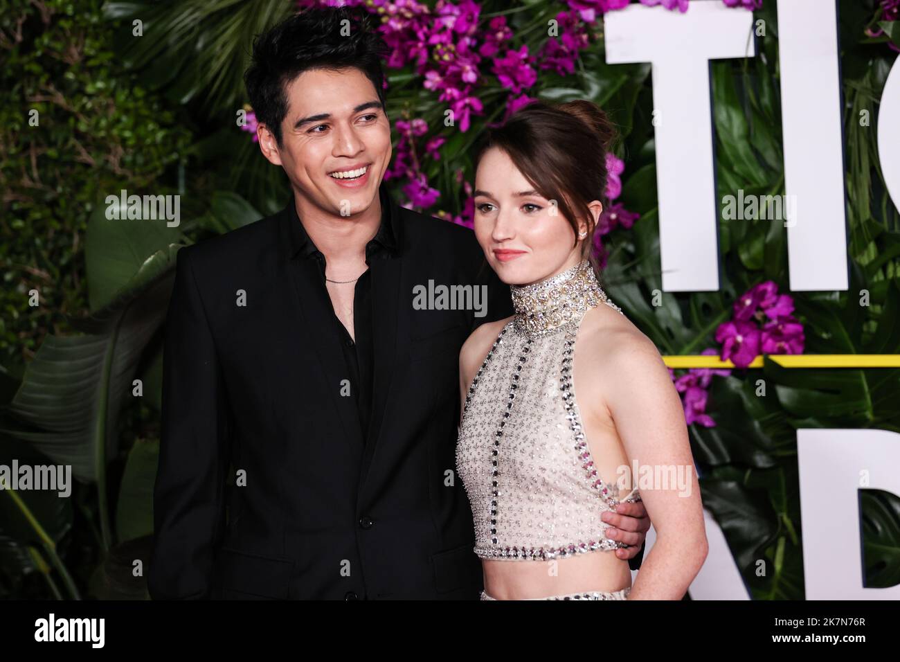 Westwood, United States. 17th Oct, 2022. WESTWOOD, LOS ANGELES, CALIFORNIA, USA - OCTOBER 17: Indonesian actor Maxime Bouttier wearing Dolce and Gabbana and American actress Kaitlyn Dever wearing a Miu Miu top and skirt arrive at the Los Angeles Premiere Of Universal Pictures' 'Ticket To Paradise' held at Regency Village Theatre on October 17, 2022 in Westwood, Los Angeles, California, United States. (Photo by Xavier Collin/Image Press Agency) Credit: Image Press Agency/Alamy Live News Stock Photo