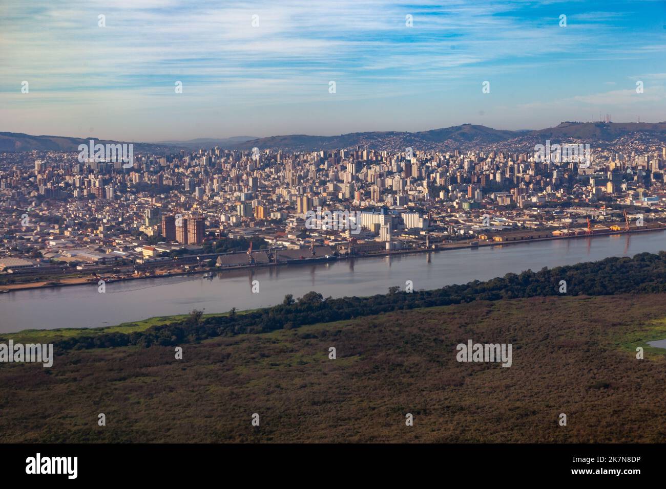 An aerial view of the City of Porto Alegre from the air, Rio Grande do Sul, Brazil Stock Photo