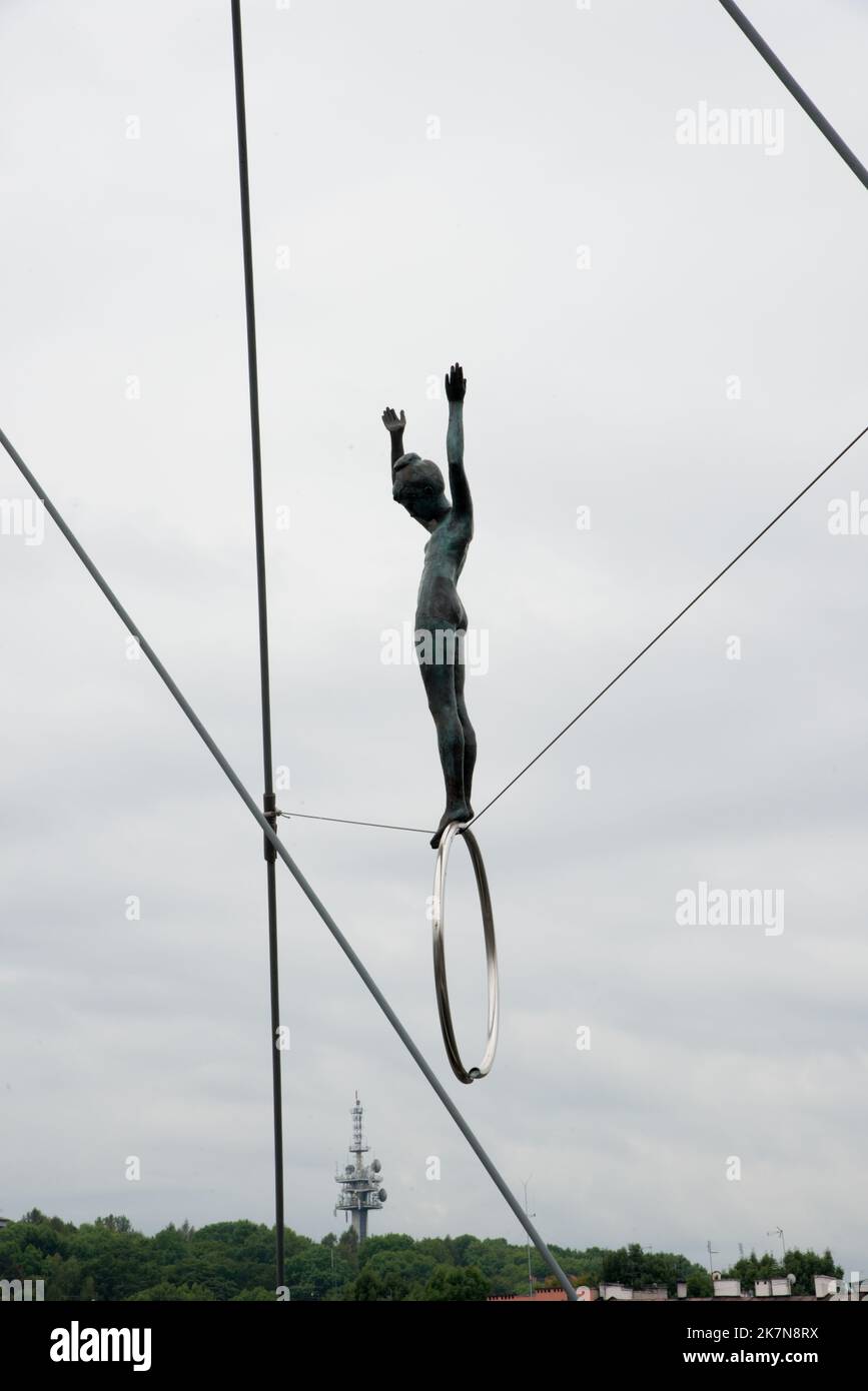 The Bronze statues of Athletes on the Bernatka Footbridge over the