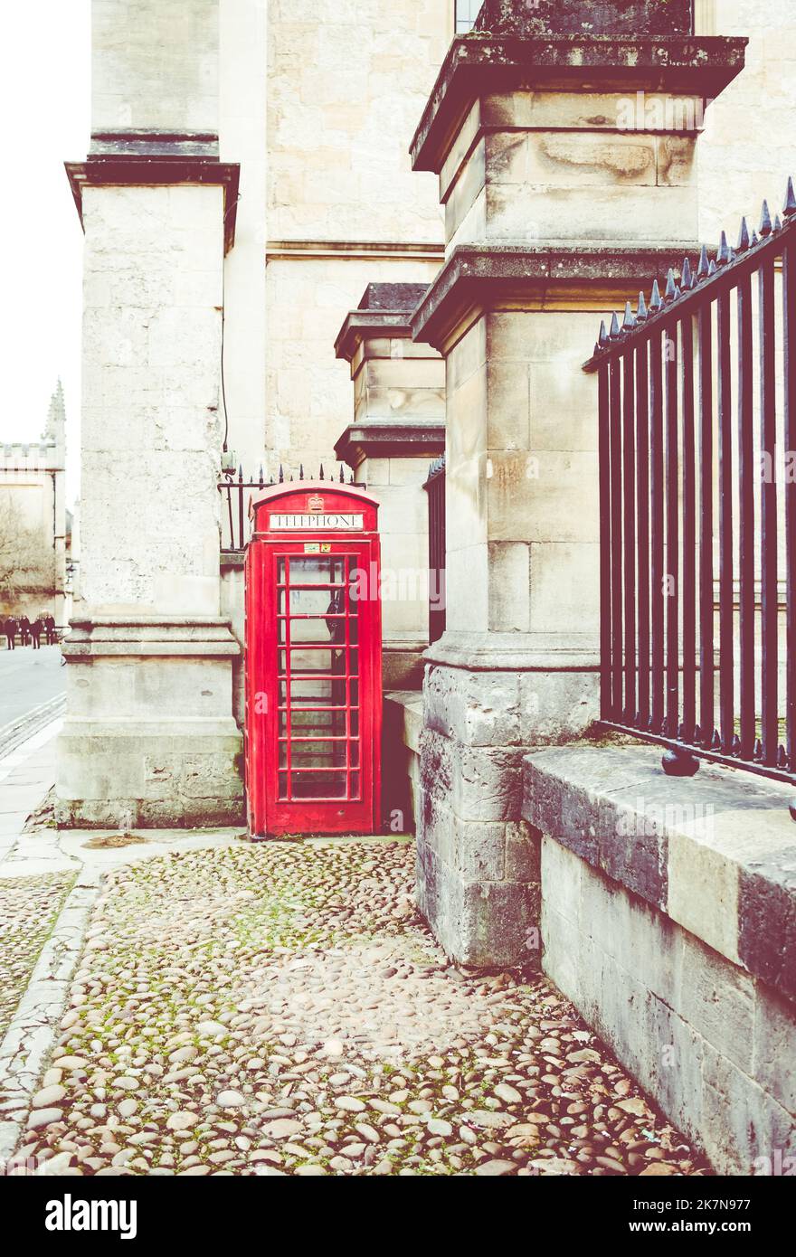 A quintessentially British red telephone box outside the Sheldonian Theatre, Oxford.  February 2018 Stock Photo