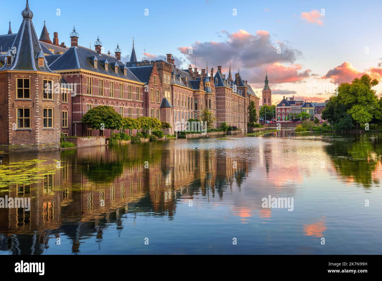 The Binnenhof castle on Hofvijver lake in the Hague city, South Holland