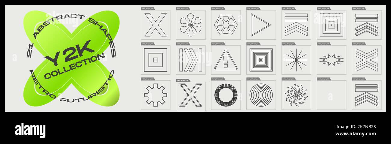 Collection of Y2K elements. Trendy geometric design elements. Frames ...