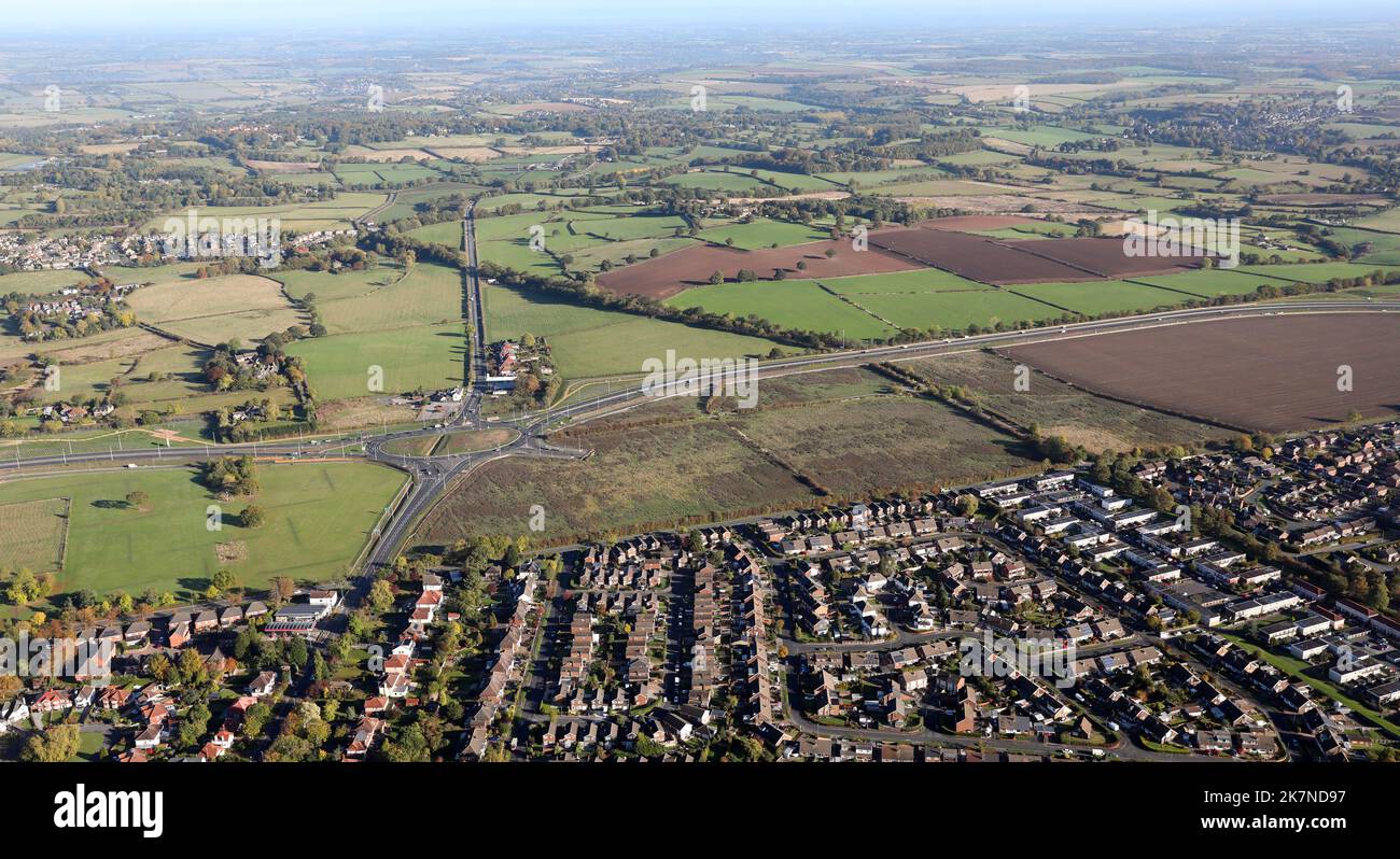 aerial view of part of the new A6120 Leeds Outer Ring Road at Redhall, near Shadwell on the North side of Leeds, where it cross the Wetherby Road Stock Photo