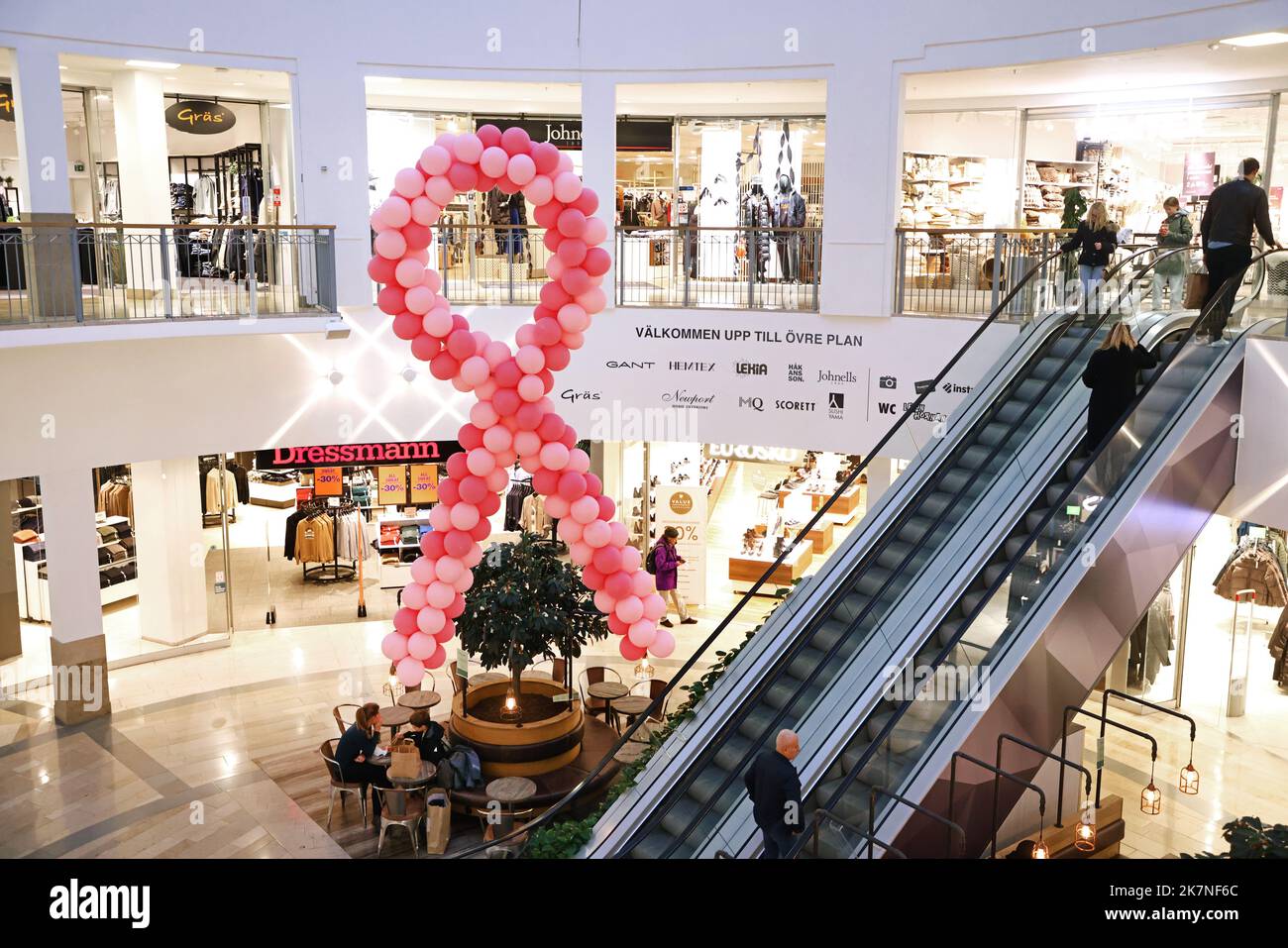 Pink Ribbon symbol in a mall, Linköping, Sweden. The pink ribbon is an ...