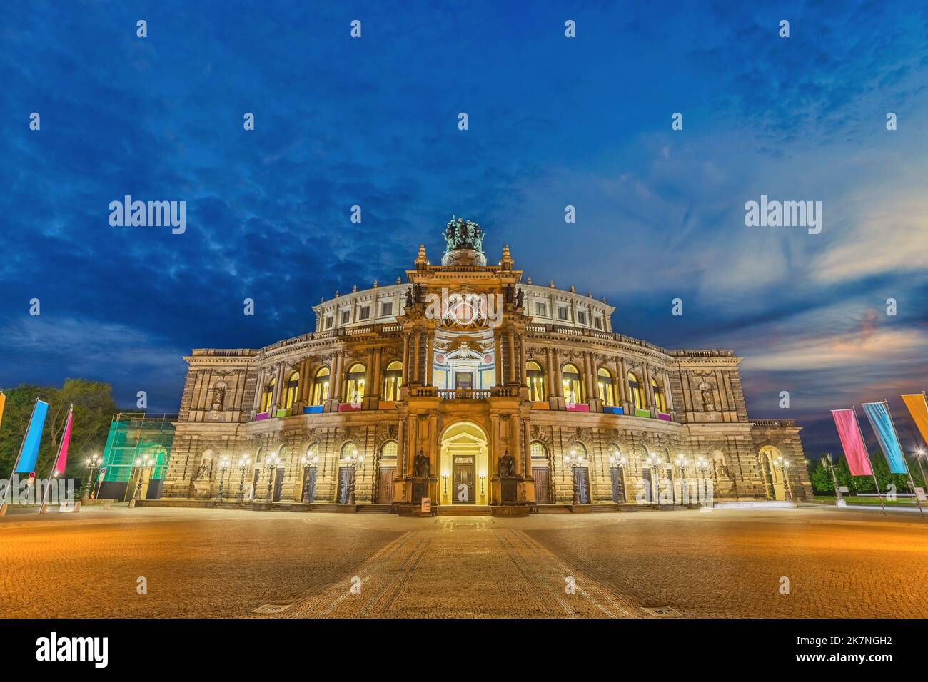 Dresden Germany, night city skyline at Opera House (Semperoper) Stock Photo