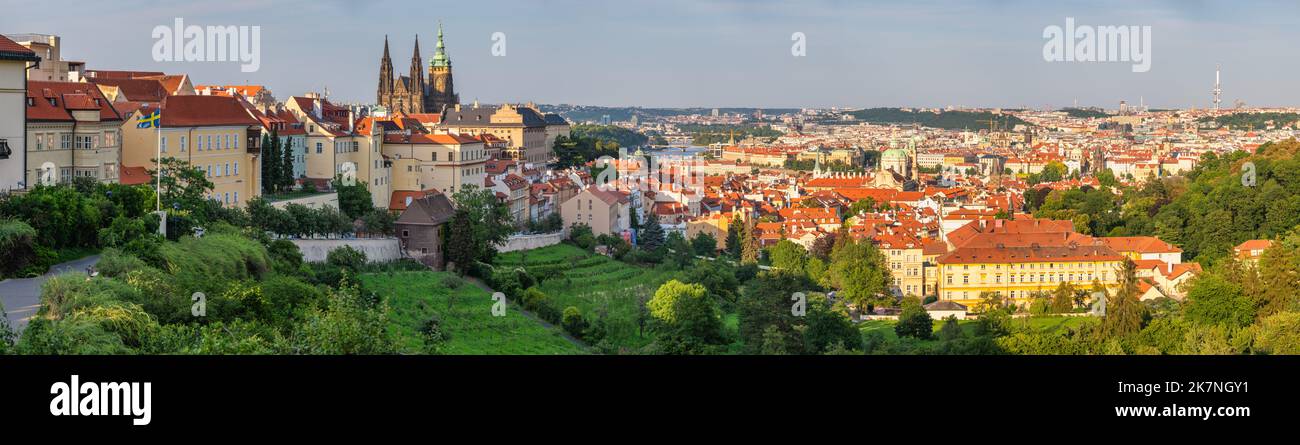 Prague Czechia Czech Republic, panorama city skyline at city center and Prague Castle Stock Photo