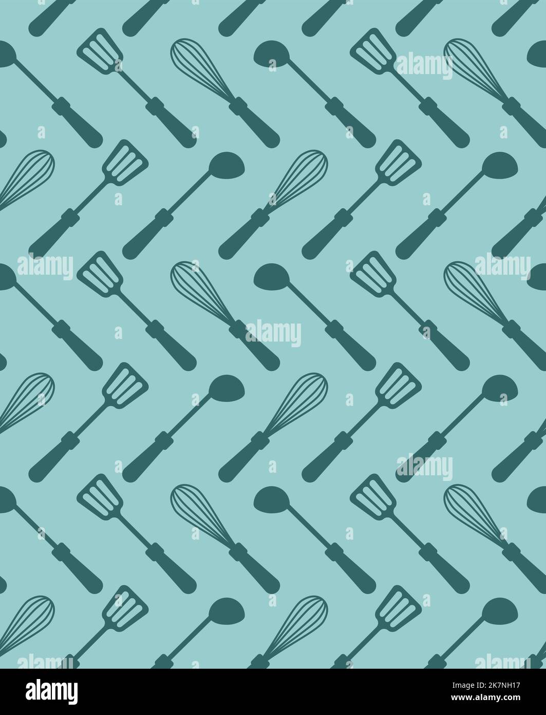 Kitchen accessories set Pattern seamless: Ladle and spatula. Corolla Background Stock Vector