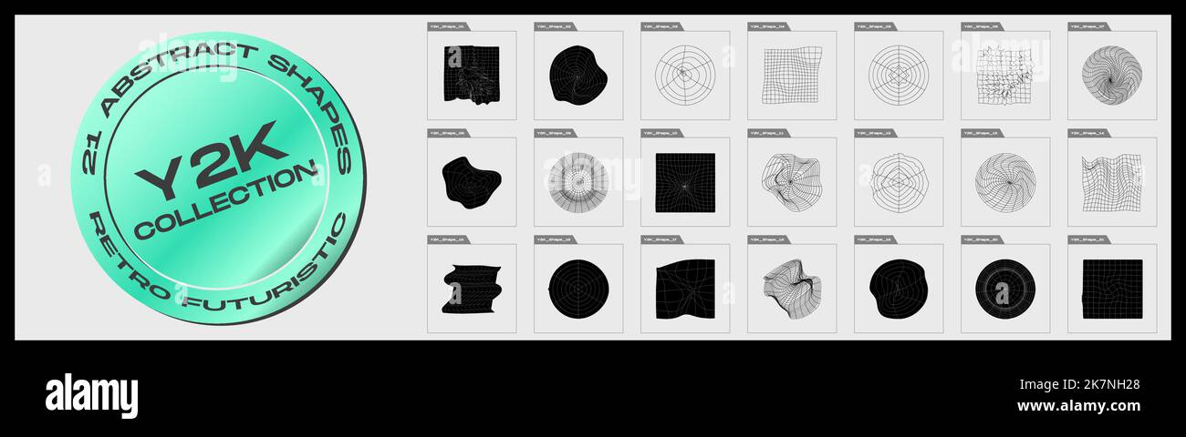 Vector set of Y2K. Minimalist geometric elements. Objects in y2k style. Stock Vector