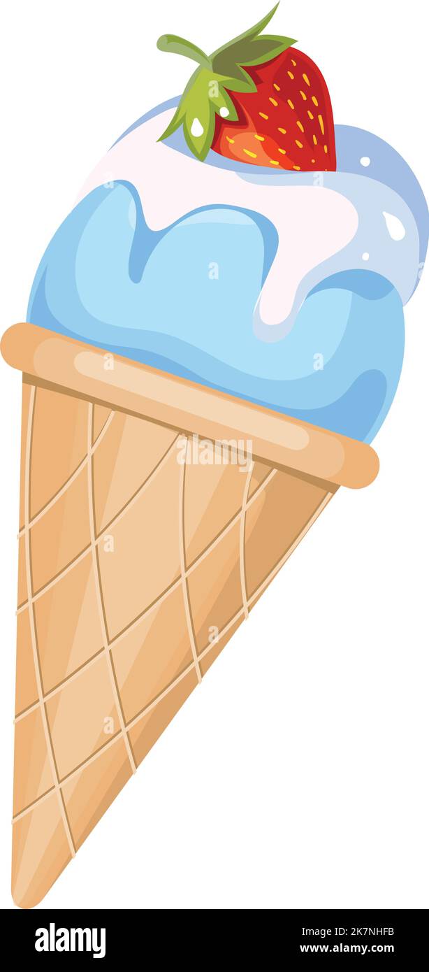 Ice cream waffle cone with strawberry. Cartoon icon Stock Vector Image ...