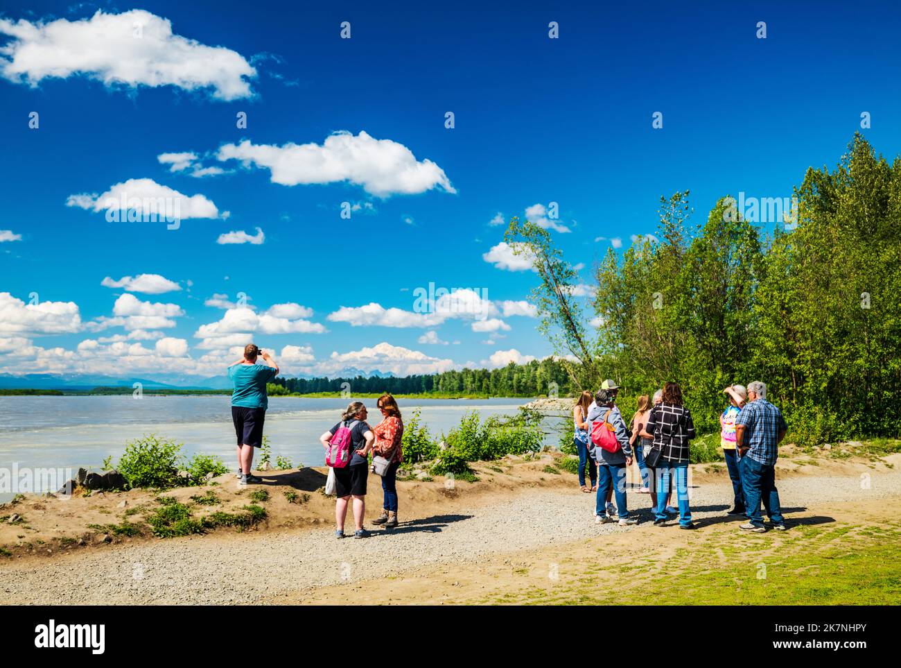 Tourists visit the confluence of the Talkeetna River; Susitna River