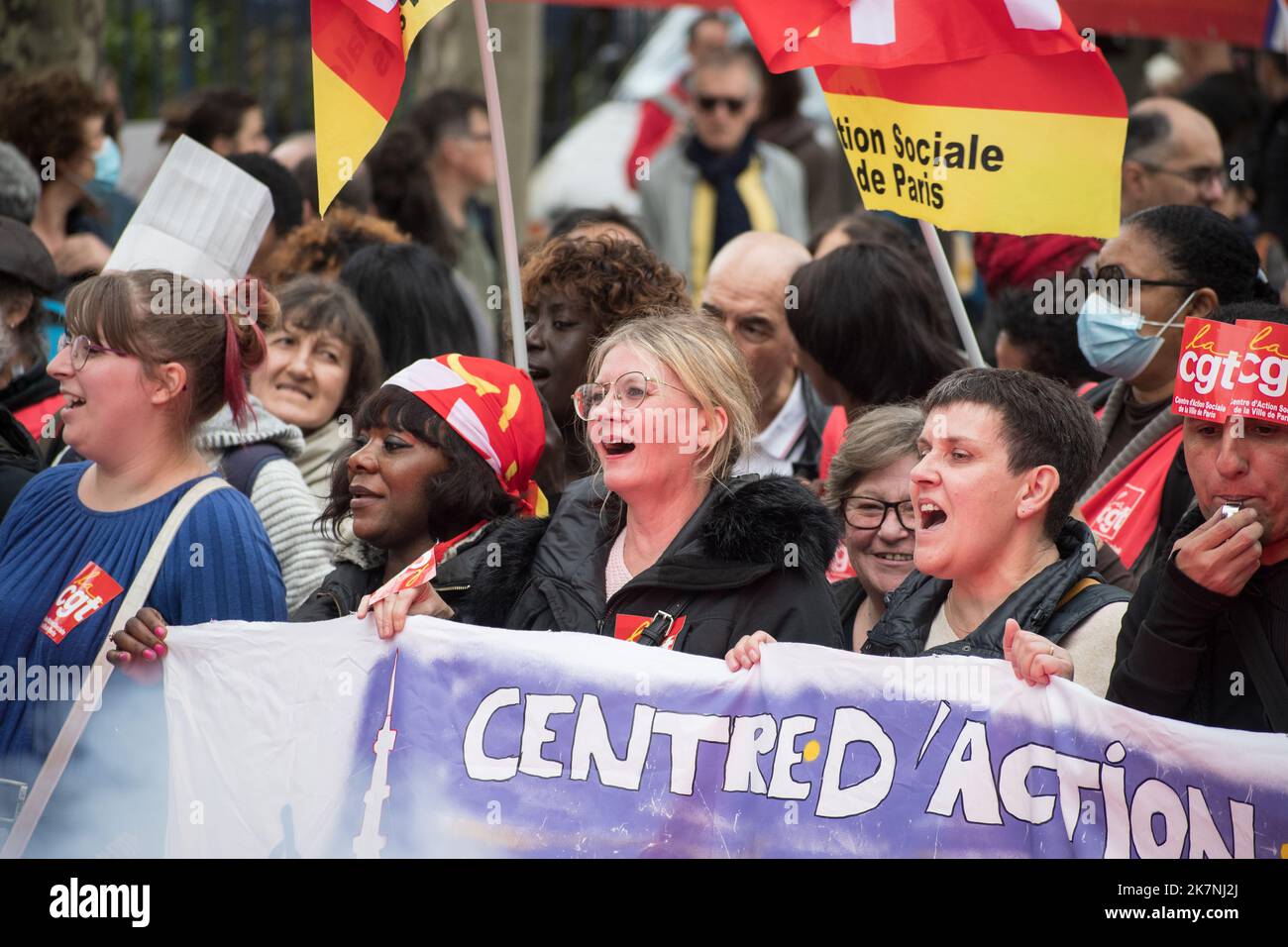 Paris, France, 18th October, 2022. Demonstrators protesting during a nationwide day of strike and protests for higher wages - Jacques Julien/Alamy Live News Stock Photo
