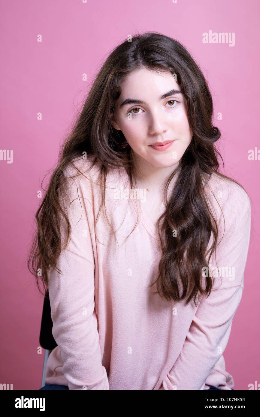 Pink on Pink Theme | Portrait of a Young Woman in Pink Stock Photo - Alamy