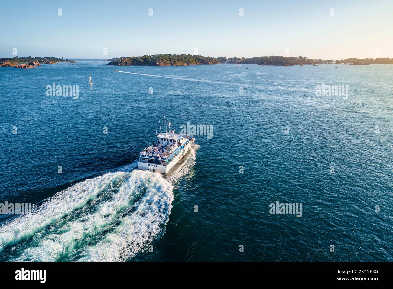 Ile de Brehat (Brehat Island), off the coasts of Brittany, north western France: speedboat of the shipping company “Vedettes de Brehat” crossing the F Stock Photo