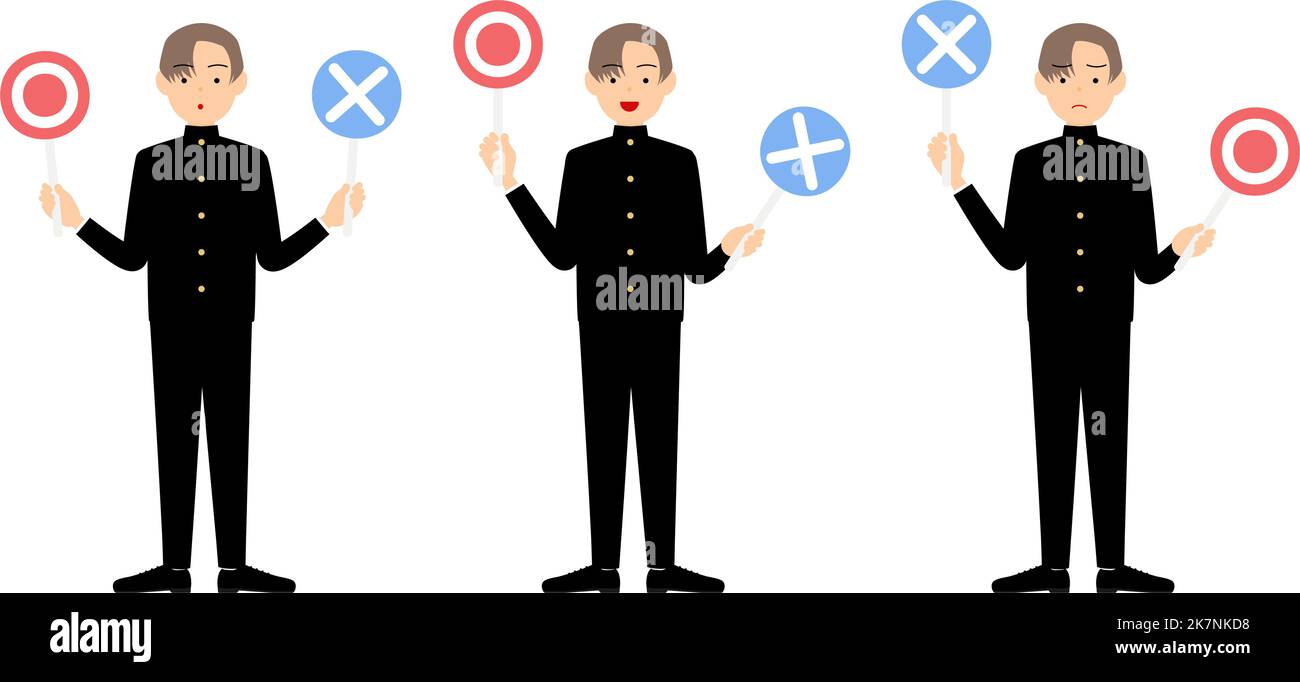 Set of boys in school uniforms answering questions with a Marubatsu