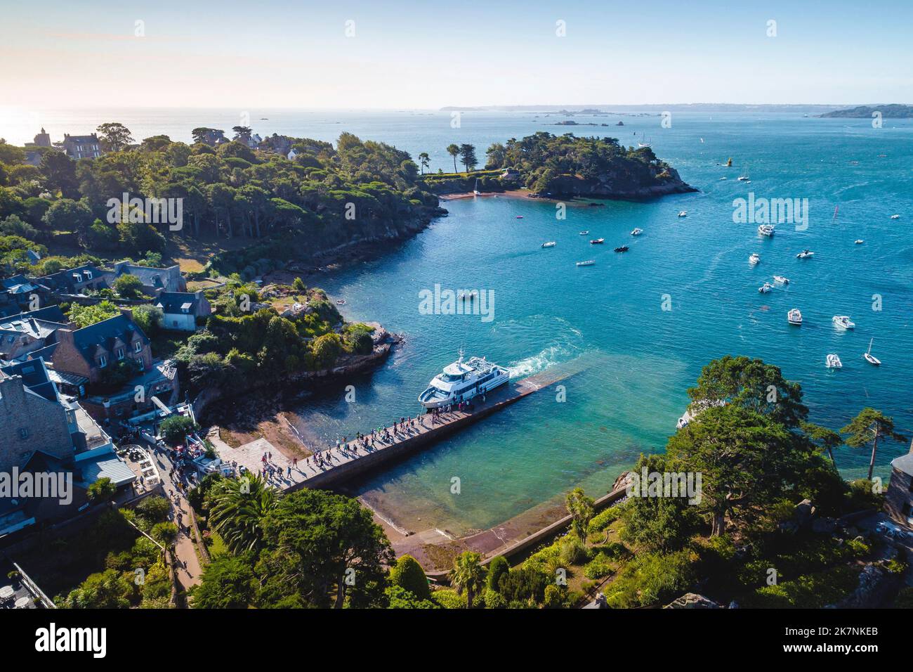 Ile de Brehat (Brehat Island), off the coasts of Brittany, north western France: speedboat of the shipping company “Vedettes de Brehat” at Port Clos. Stock Photo