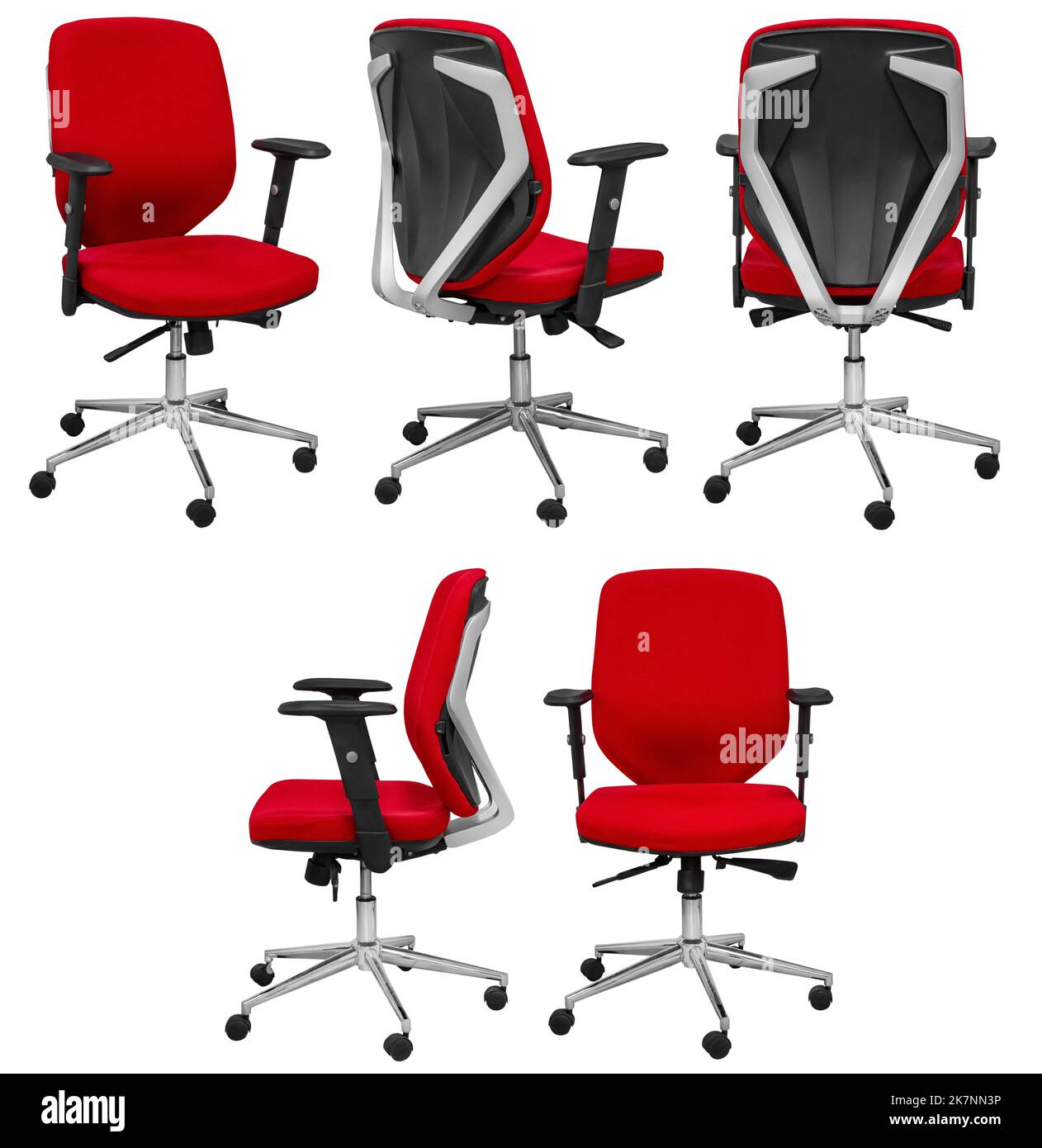 Red office chair. Isolated on a white background. View from different