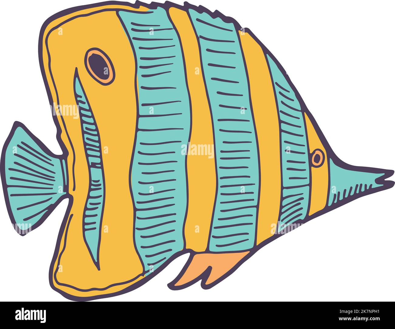 Angelfish icon. Color fish doodle. Ocean fauna sketch Stock Vector ...