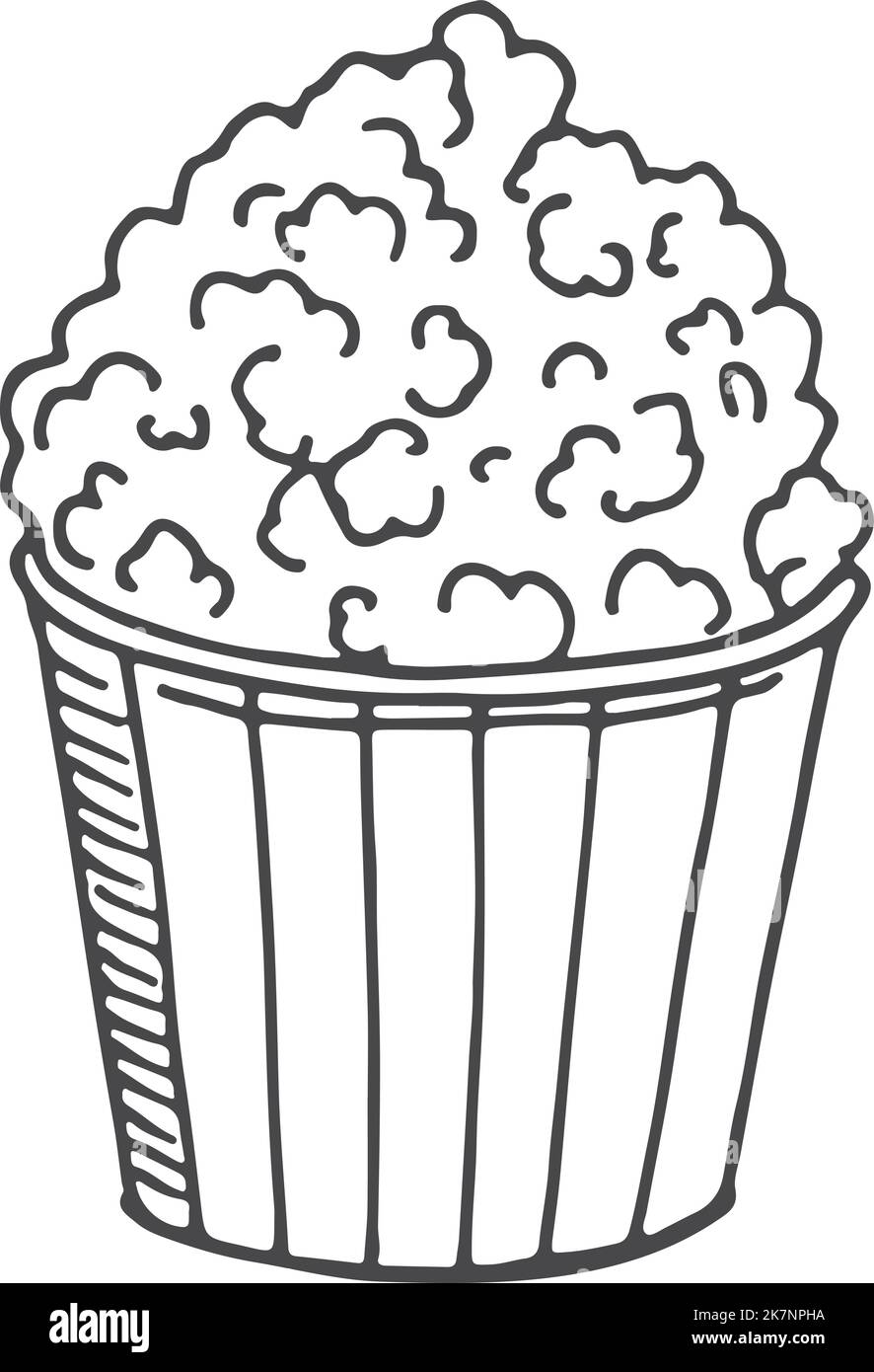 Popcorn bucket icon. Traditional cinema snack sketch Stock Vector