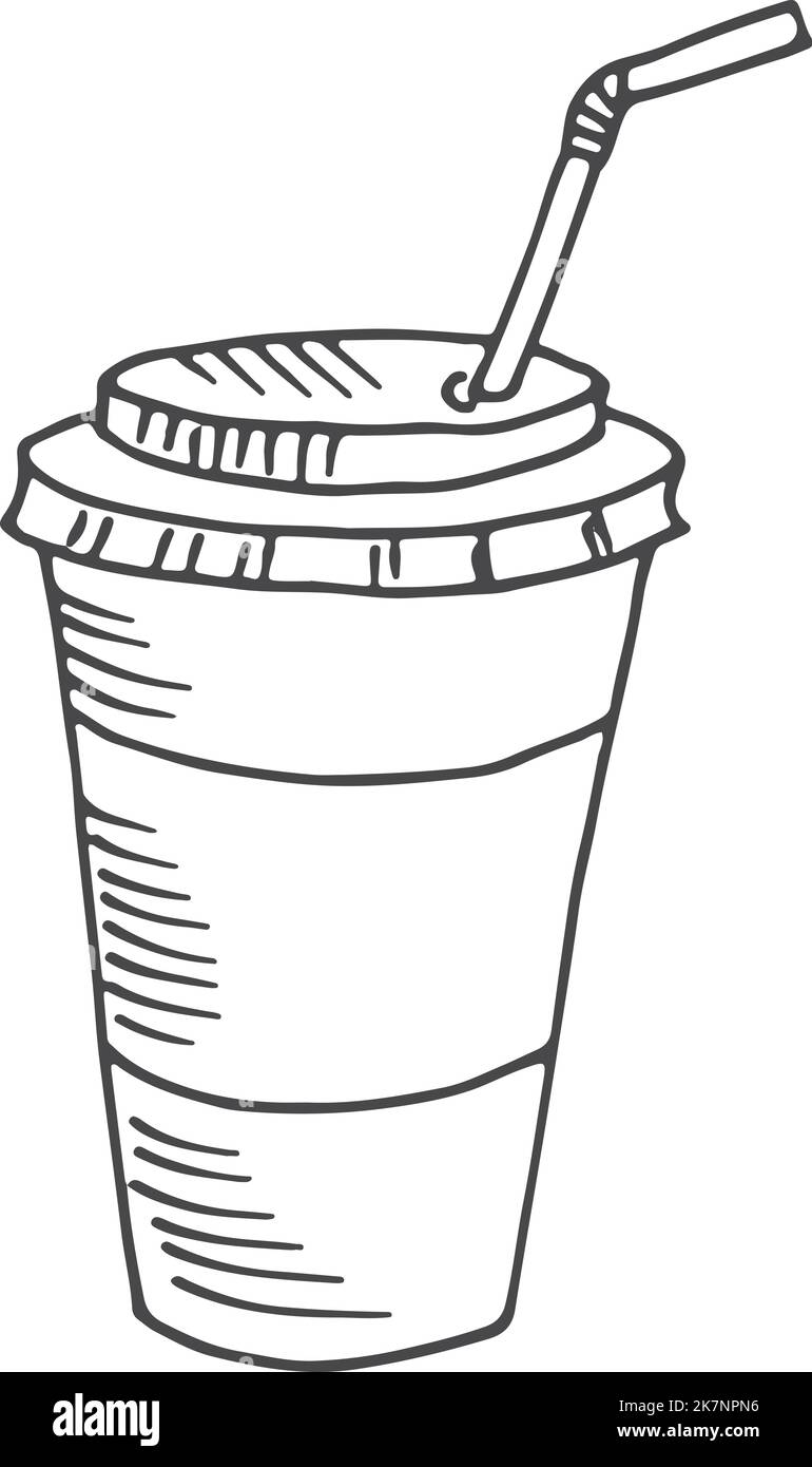Plastic cup with straw. Cold or hot drink sketch Stock Vector Image