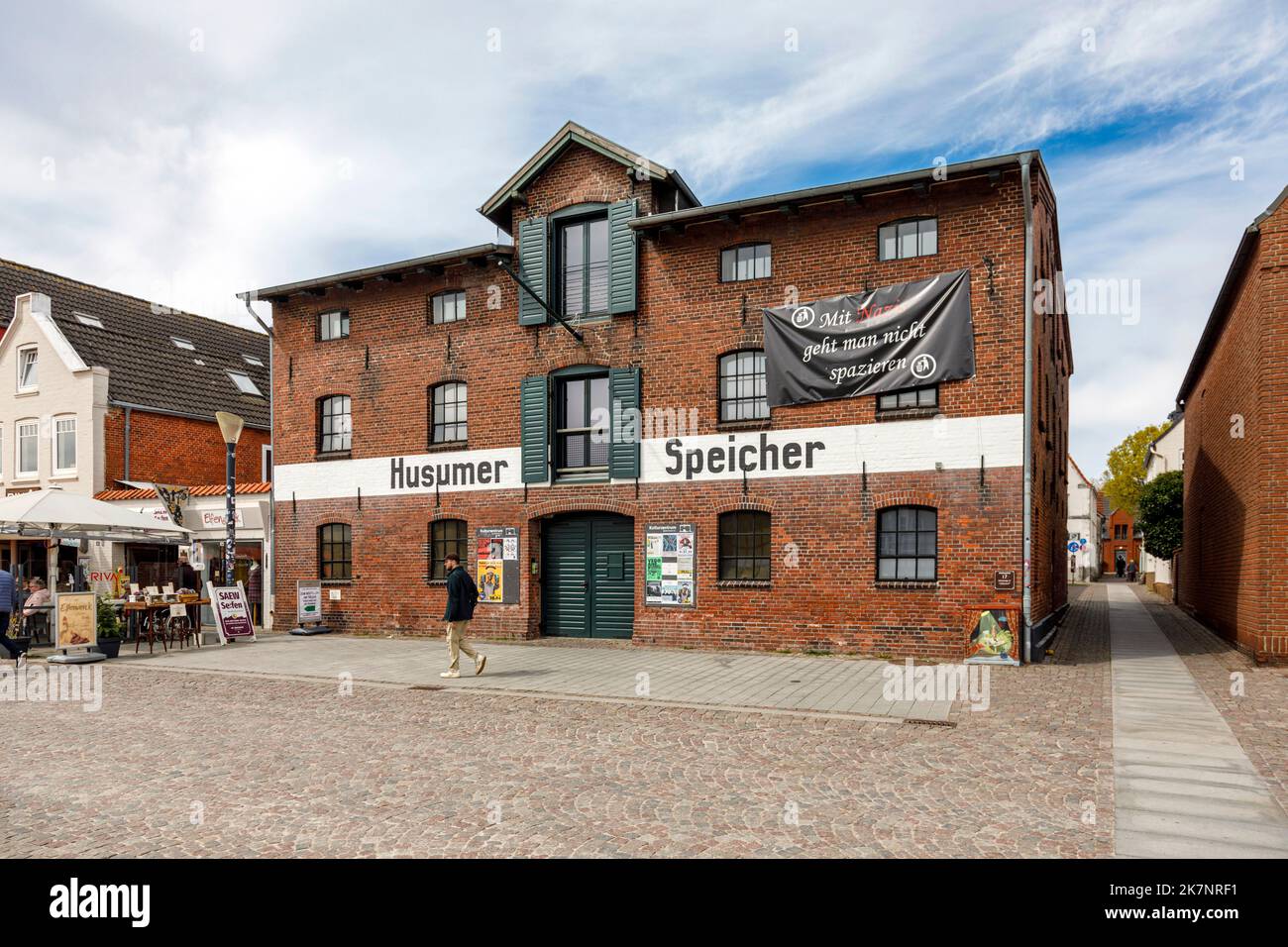 Husumer Speicher on Hafenstraße at the inland port of Husum, cultural center in a historic warehouse building Stock Photo