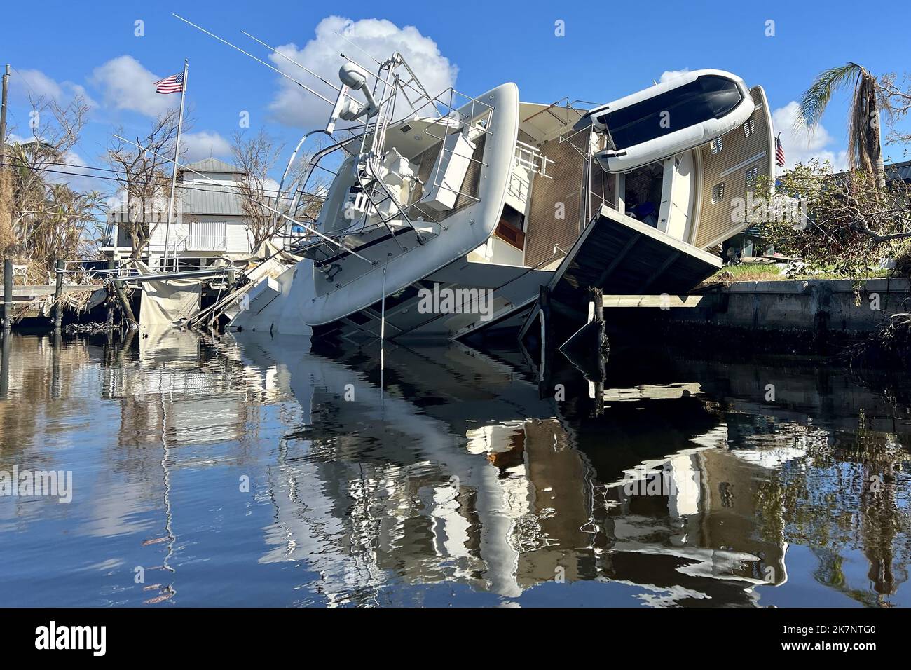Boat wreckage in the aftermath of Hurricane Ian in Pine Island along Florida's southwest coast. (USA) Stock Photo